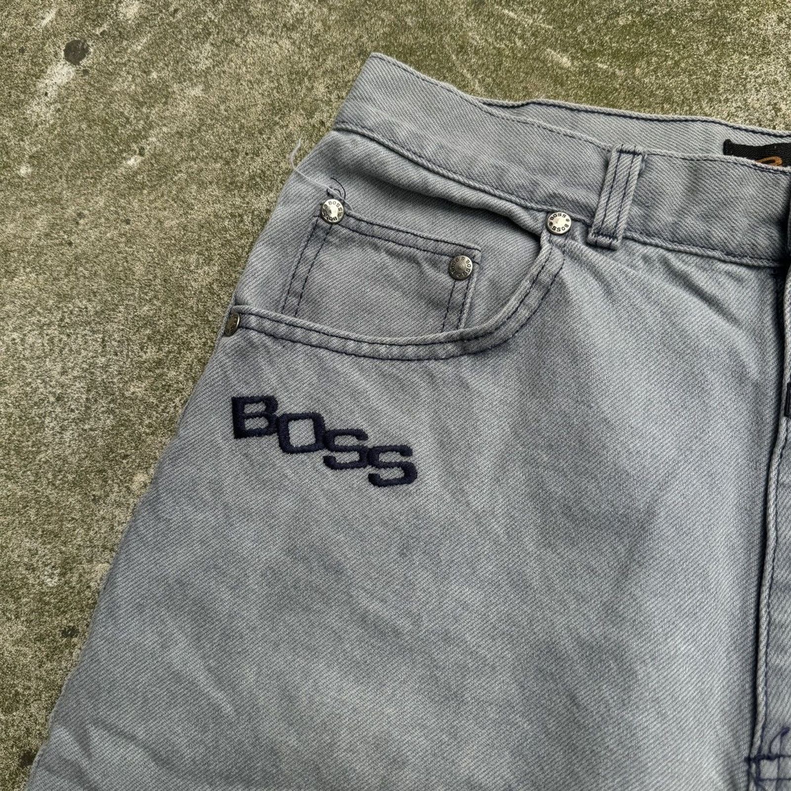 JNCO VINTAGE Y2K BOSS BAGGY FADED THRASHED DENIM JEAN SHORTS Size US 32 / EU 48 - 7 Thumbnail