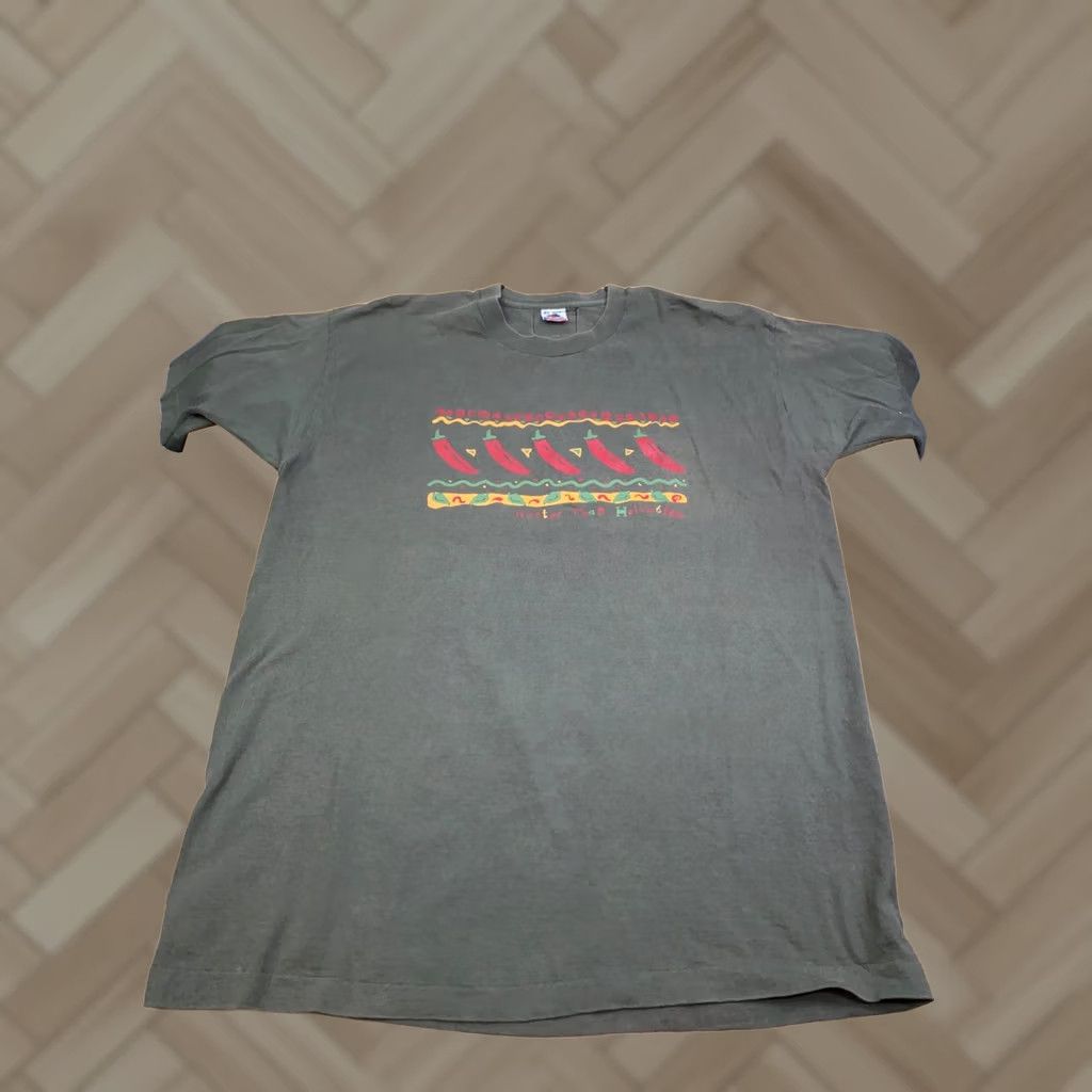 Vintage Fruit Of The Loom Shirt Men 1XL Olive Green Graphic Chili Southwest Usa, Men's