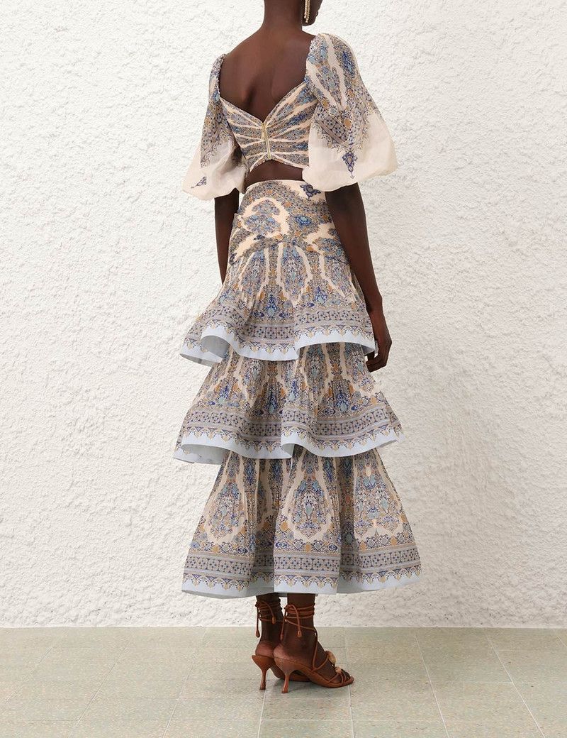 Zimmermann oc11z0226 Tiered Pleated Skirt In Multicolor Size 27" / US 4 / IT 40 - 4 Thumbnail
