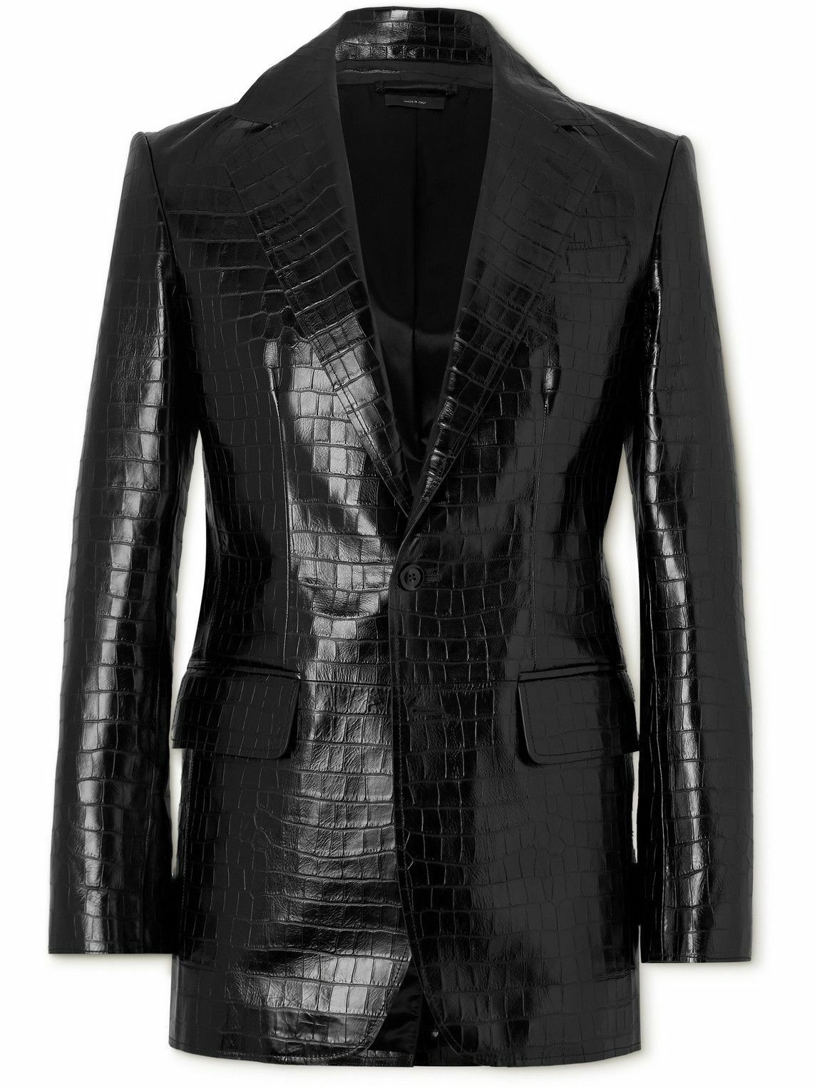 Tom Ford o1w1db10925 LJT007 Slim-Fit Croc-Effect Leather Blazer Black Size US M / EU 48-50 / 2 - 1 Thumbnail