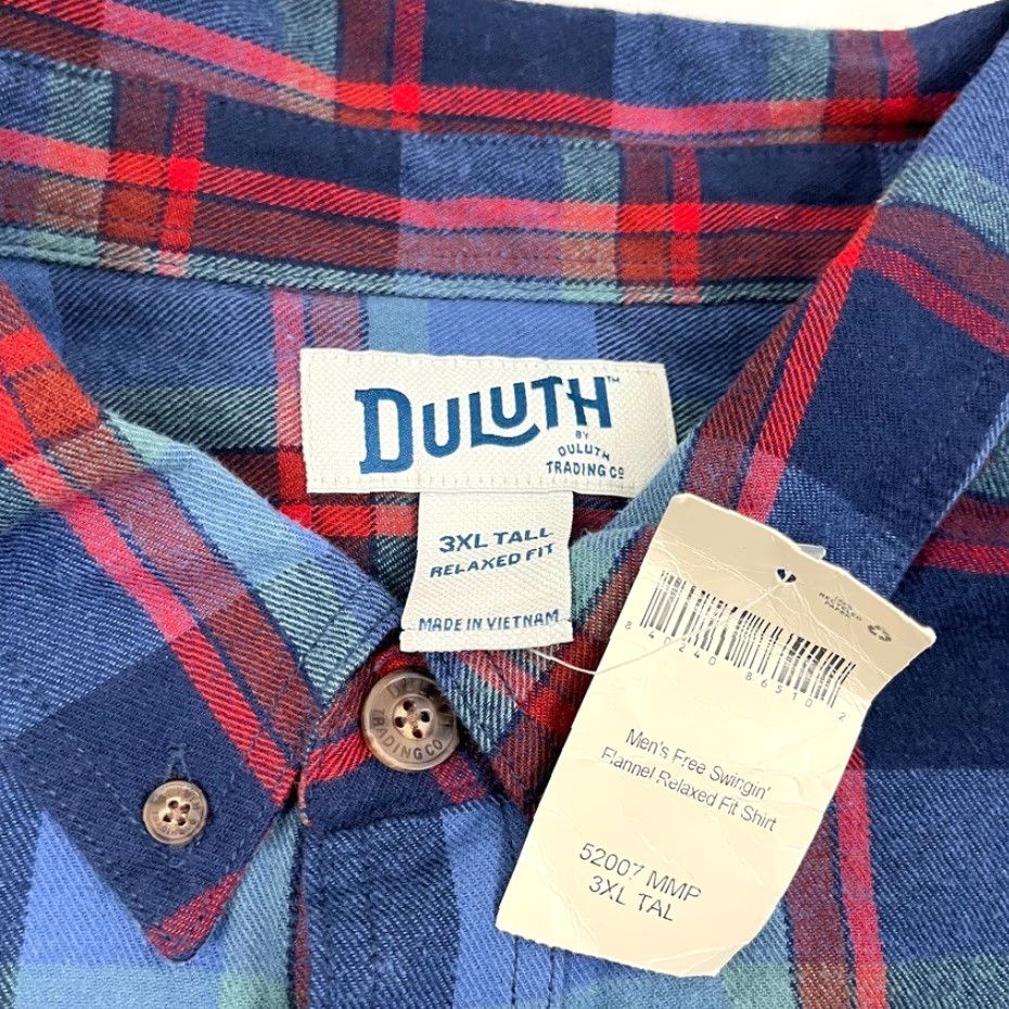 CO Duluth Trading Co Free Swingin Flannel Shirt Mens 3XLT Tall Relaxed Blue Plaid Size US XXL / EU 58 / 5 - 2 Thumbnail