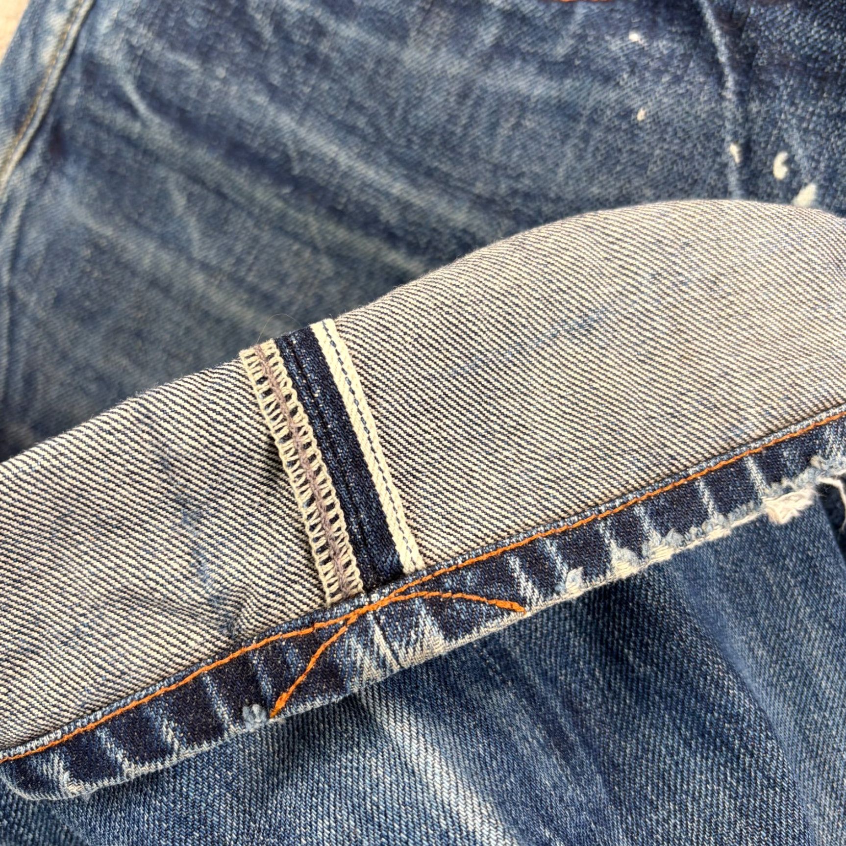 Denime VINTAGE Earnest Sewn Jeans Selvedge Denim Distressed Blue 5-Pocket Straight Regular Mens 36x34 USA Jeans Size US 36 / EU 52 - 4 Thumbnail