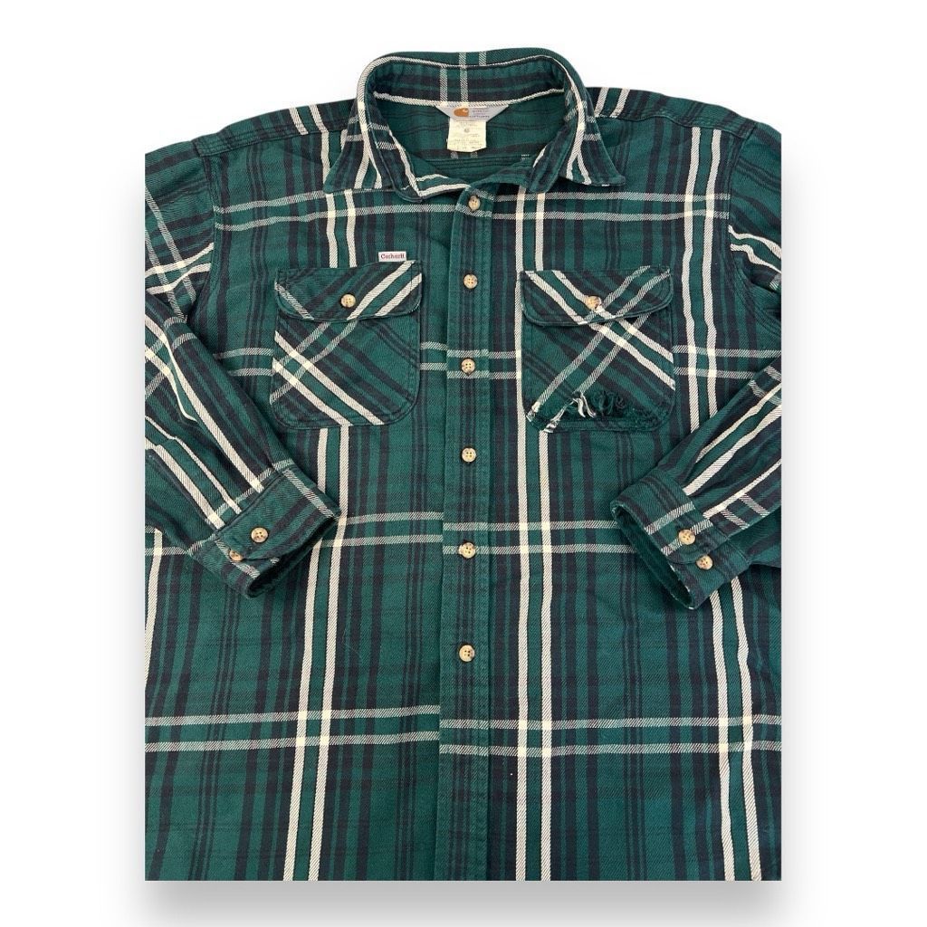 Carhartt Vintage Carhartt 100% Cotton Green Blue Flannel Outdoor Wear Size US XXL / EU 58 / 5 - 2 Thumbnail