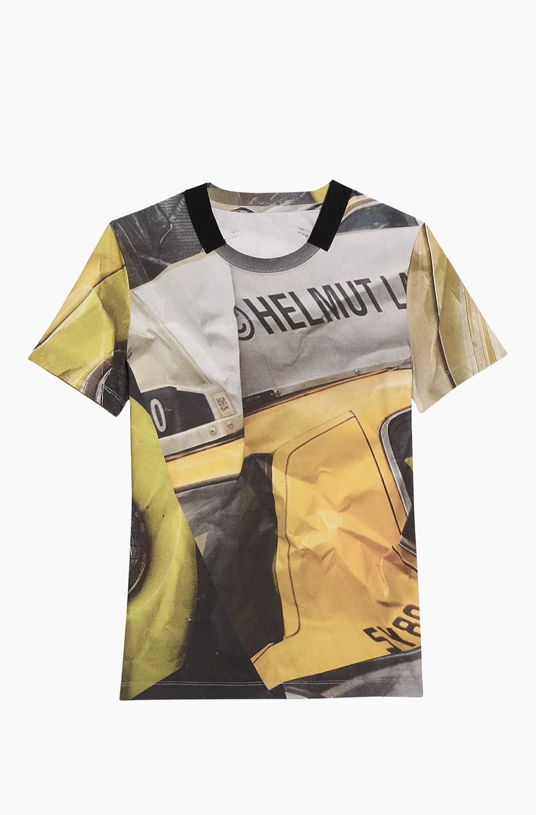 image of Helmut Lang Crinkled Photo Print T-Shirt in Yellow, Men's (Size Medium)
