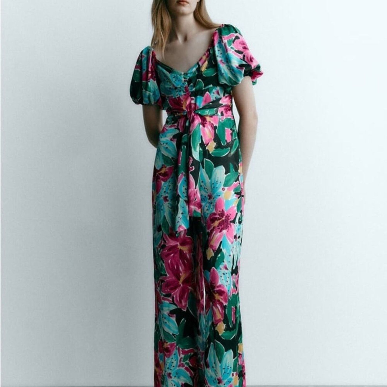 Zara ZARA FLORAL PRINT JUMPSUIT MULTICOLORED Size 26" / US 2 / IT 38 - 12 Thumbnail