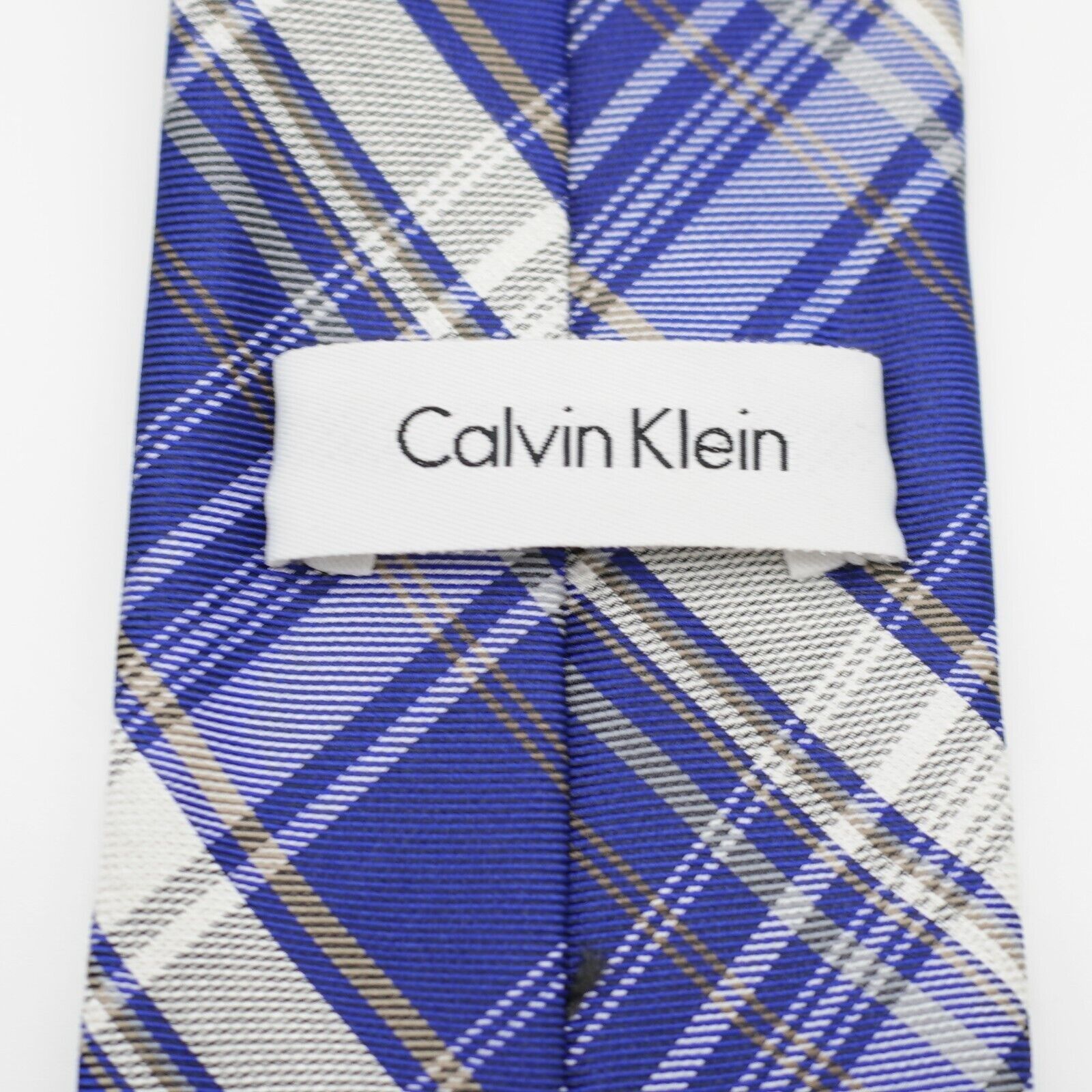 Calvin Klein Calvin Klein Blue White Plaid Woven Skinny Silk Tie Size ONE SIZE - 3 Thumbnail
