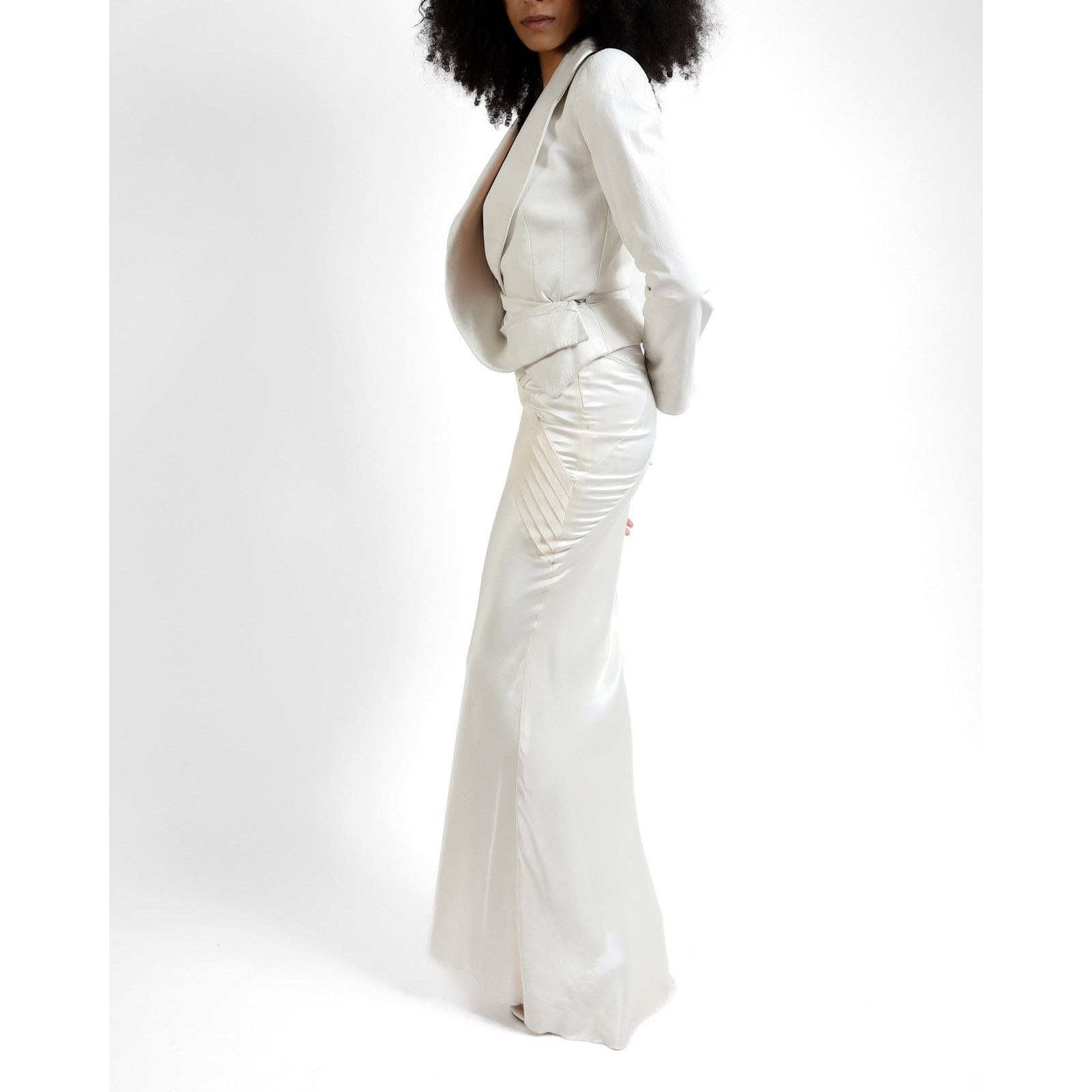 Haider Ackermann FW12 Asymmetrical Jacket with Lapel Collar in White Leather Size XS / US 0-2 / IT 36-38 - 9 Thumbnail