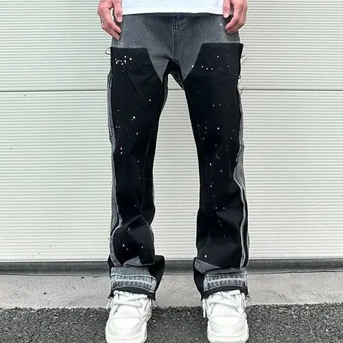 Japanese Brand × Vintage Splash Ink Painted Washed Micro Elastic Denim Logging Pants Size US 36 / EU 52 - 1 Thumbnail