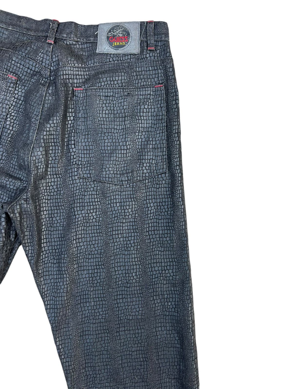 Guess Vintage 90s Guess Croc Skin Print Waxed Denim Jeans Size US 34 / EU 50 - 15 Thumbnail