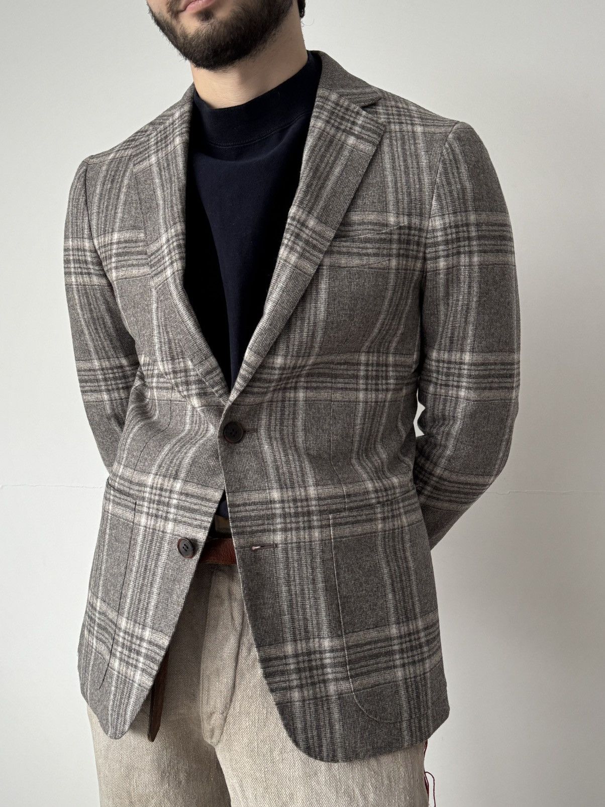 Suitsupply Suitsupply Havana FL Wool & Silk Gray Check Blazer Size 46R - 2 Thumbnail