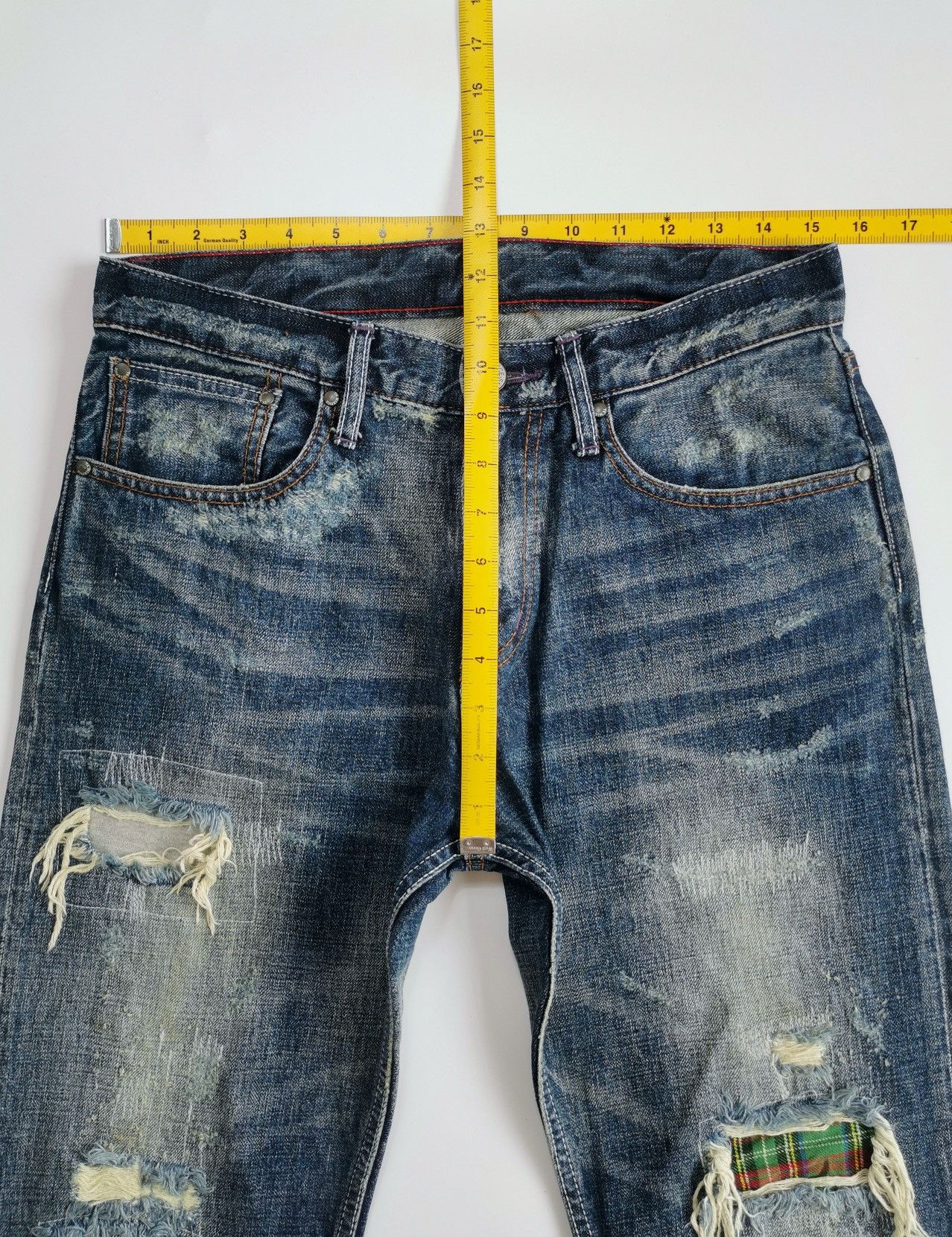 Takeo Kikuchi Takeo Kikuchi Plaid Patchwork Denim Jeans ERD Grunge Size US 31 - 17 Thumbnail