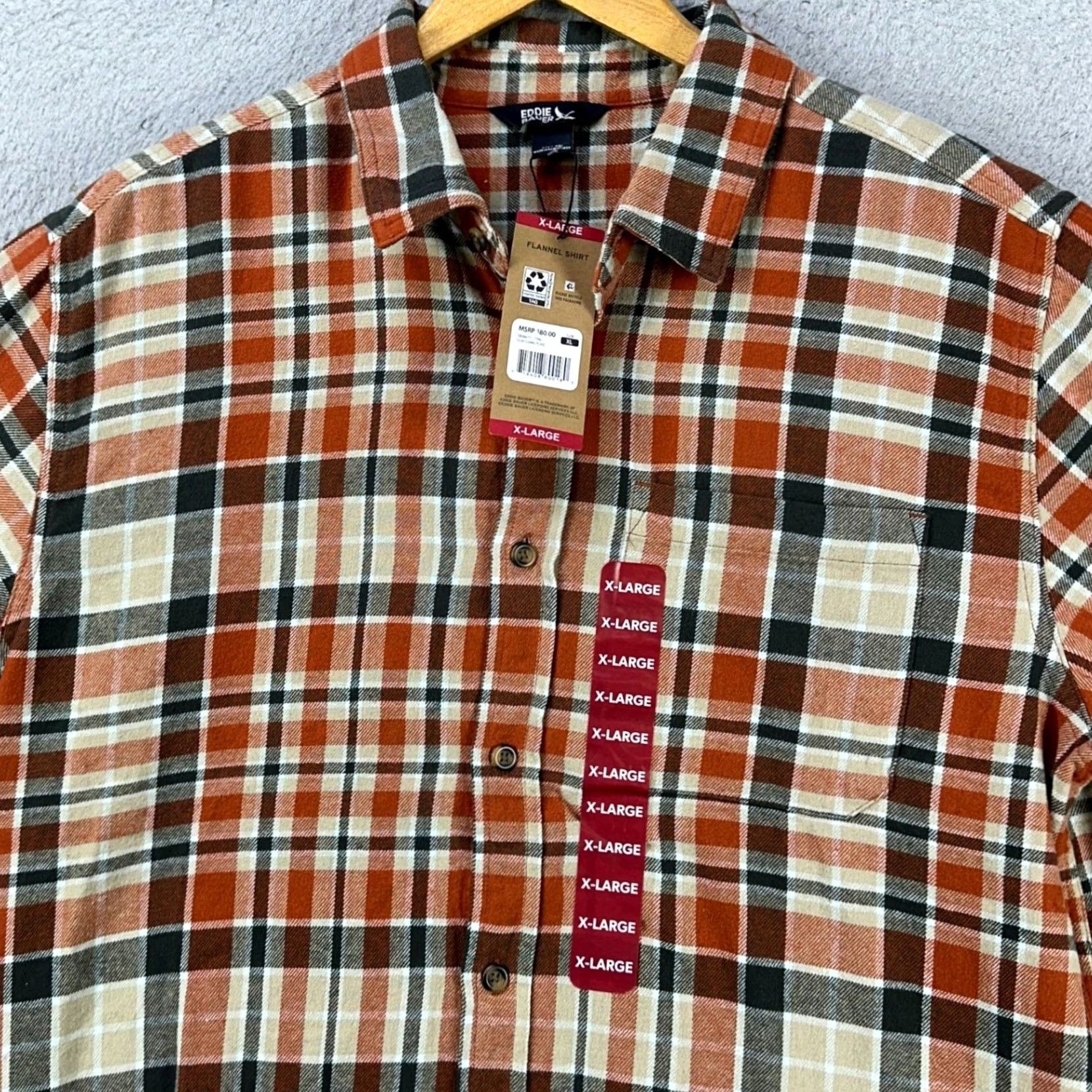 Eddie Bauer Eddie Bauer Flannel Shirt Mens XL Orange Gray Plaid Button Up 100% Cotton NEW Size US XL / EU 56 / 4 - 2 Thumbnail