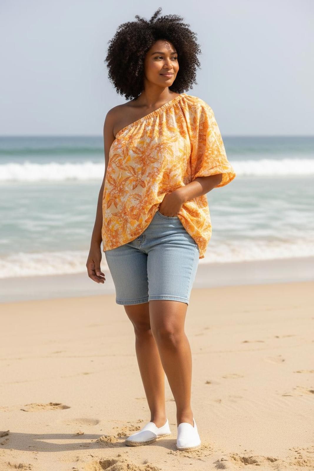 Other LOFT Women's One Shoulder Orange Floral Top Size XXL / US 16-18 / IT 52-54 - 1 Thumbnail