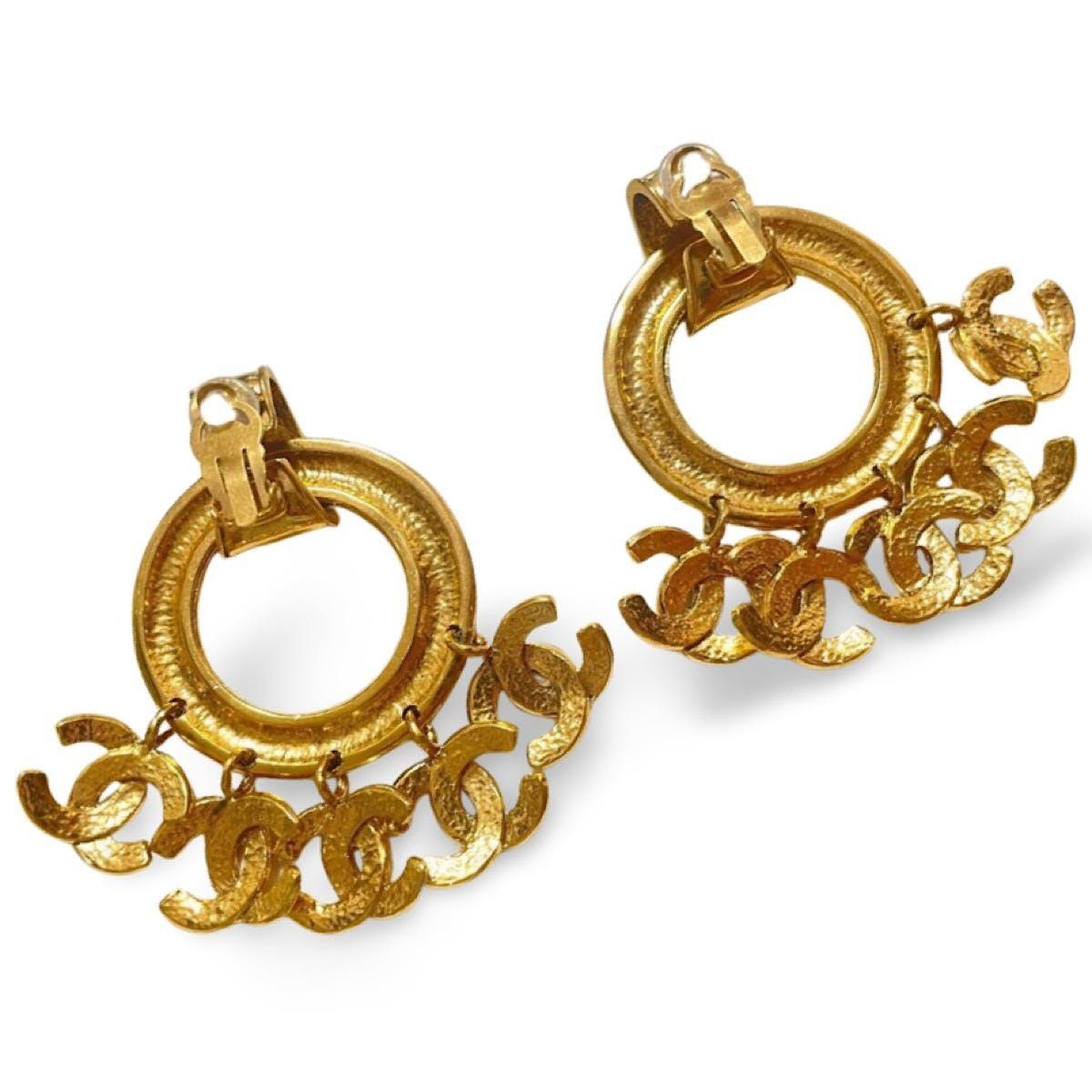 Chanel Vintage CHANEL large hoop dangle earrings with cc Size ONE SIZE - 2 Thumbnail