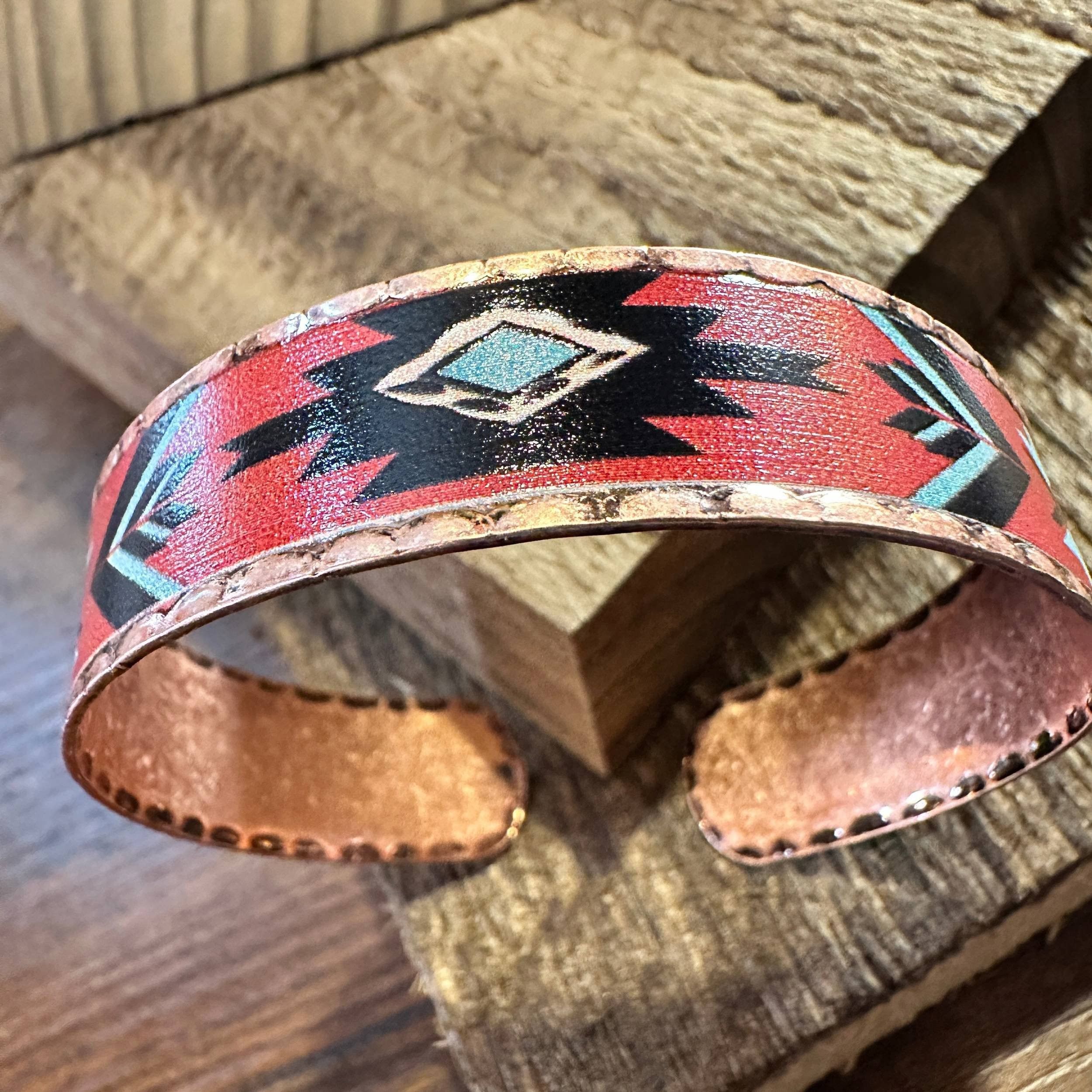 Other Handmade Boho Native American Aztek Copper Narrow Cuff Brace Size ONE SIZE - 5 Thumbnail