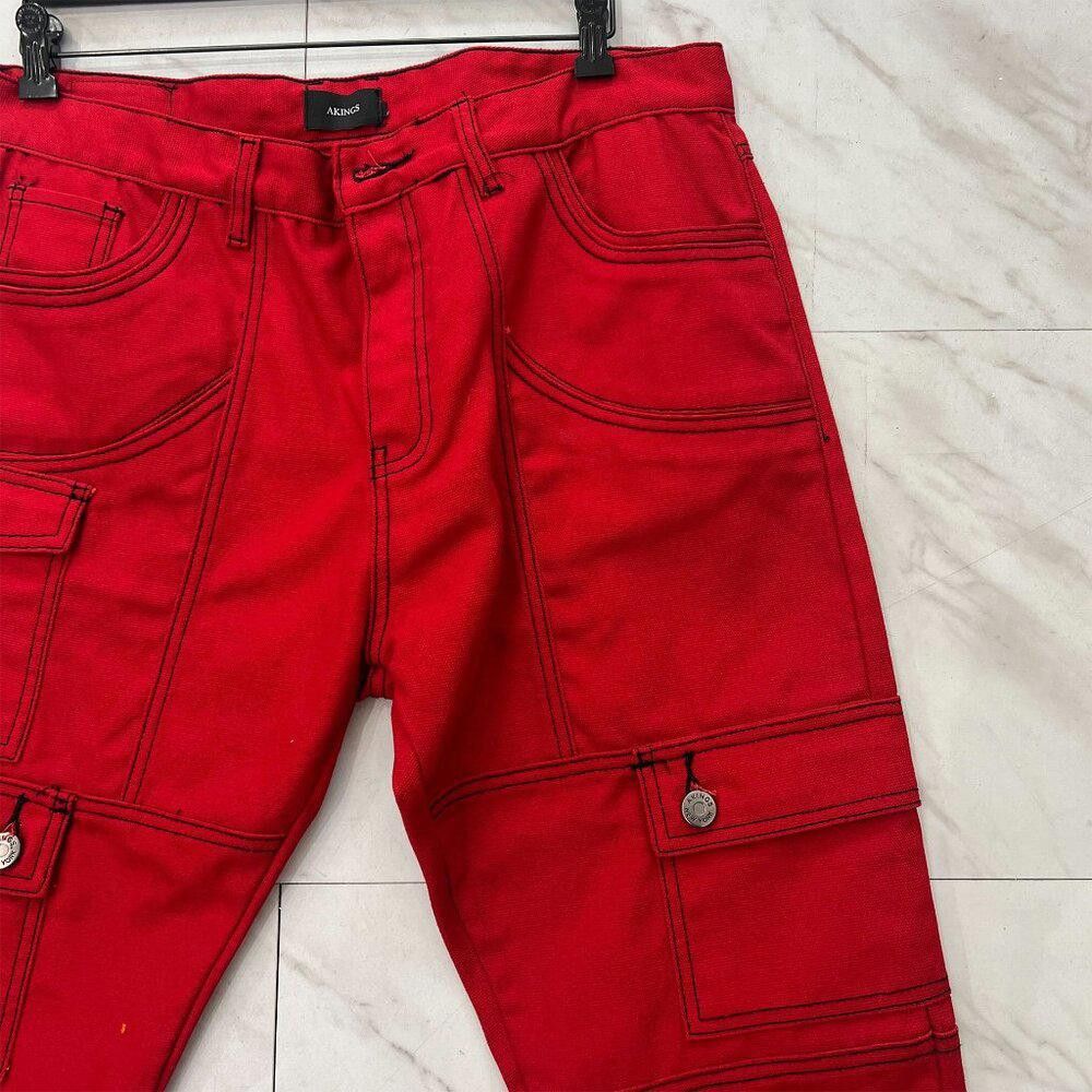 Designer AKINGS Kyle Snap Cargo Pants (Red - Size 36) Size US 36 / EU 52 - 3 Thumbnail