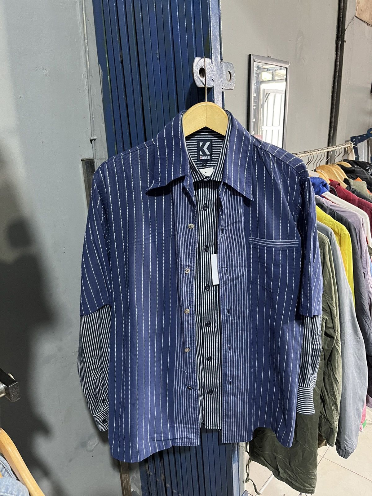 Kansai Yamamoto Kansai yamamoto hybrid striped double layer button shirt Size US M / EU 48-50 / 2 - 3 Thumbnail