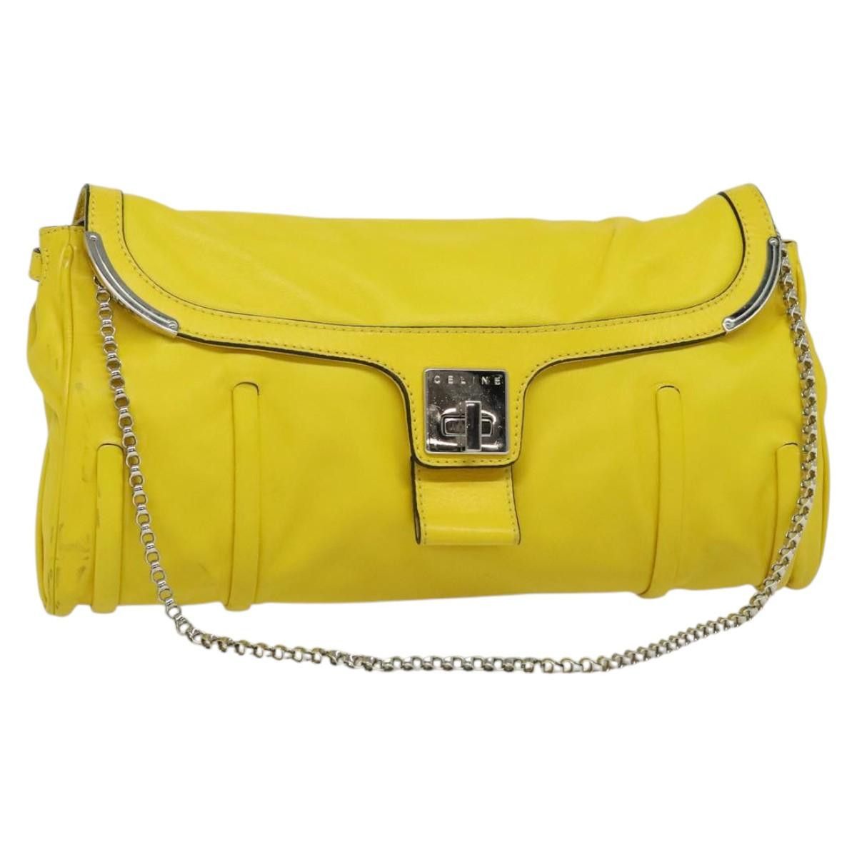 Celine CELINE Chain Shoulder Bag Leather Yellow Silver Size ONE SIZE - 1 Thumbnail