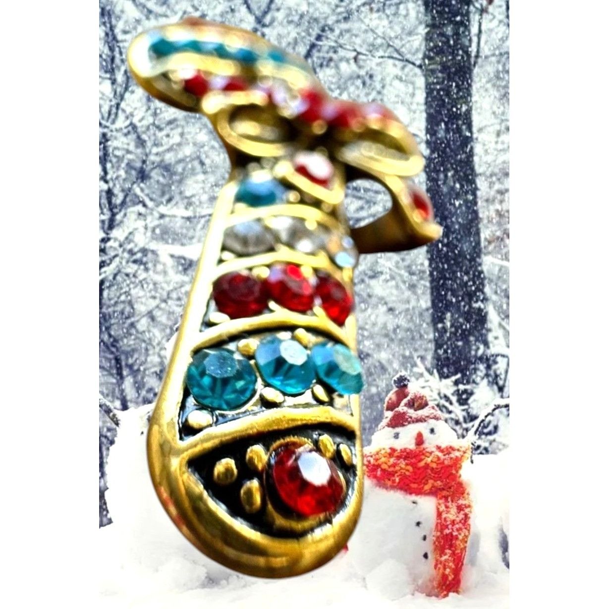 Handmade Candy Cane Brooch Pin New Christmas Jewelry Crystal Accents Size ONE SIZE - 4 Thumbnail