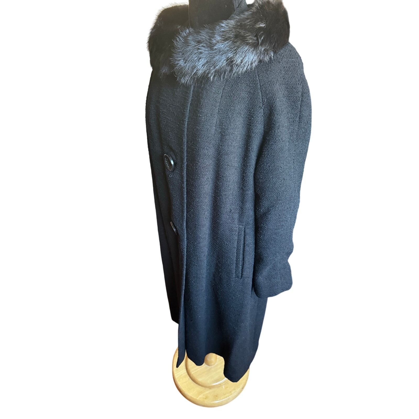 Vintage Vintage Betty Rose Black Wool Coat Fur Collar Jacket Small Size S / US 4 / IT 40 - 4 Thumbnail