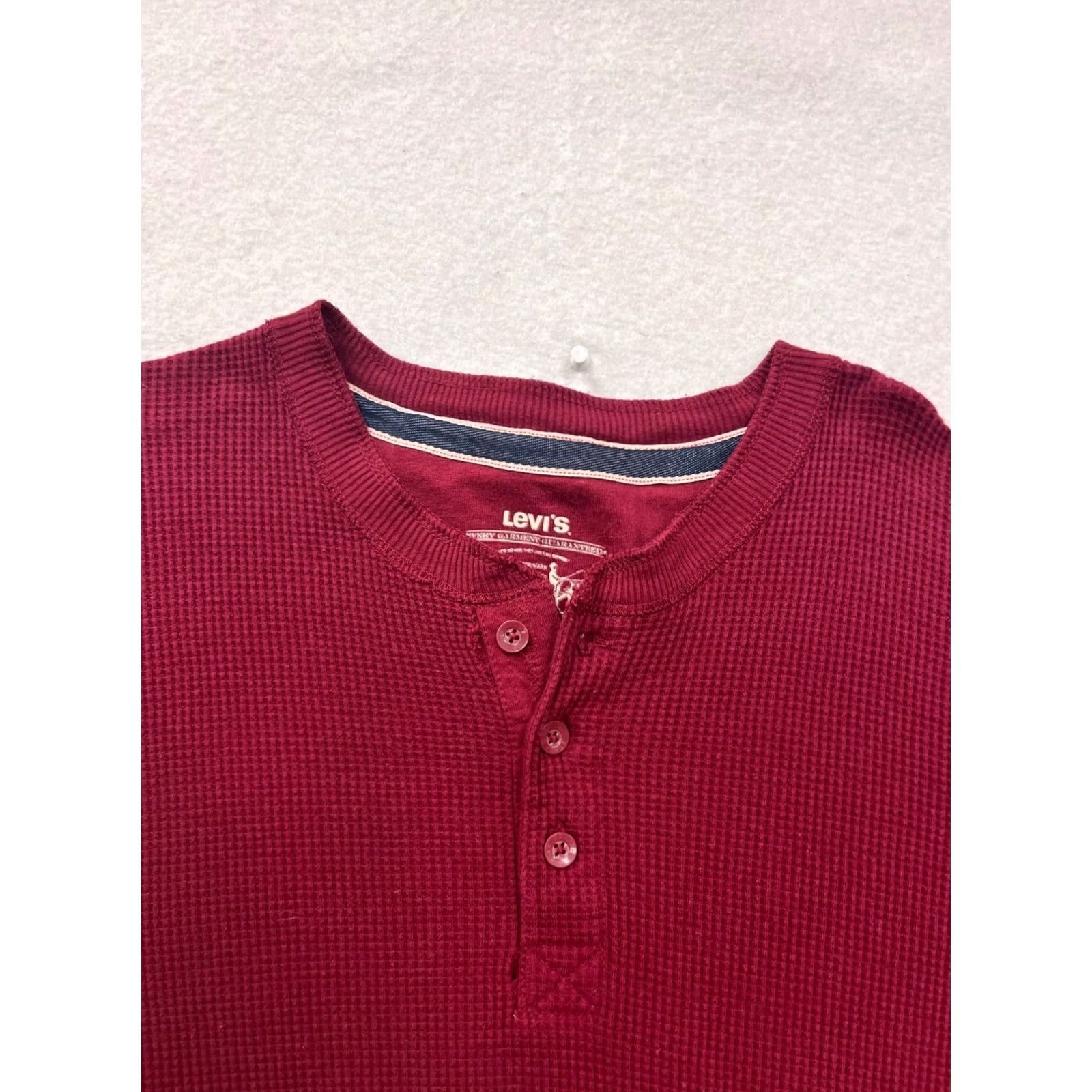 Levi's Levis Henley Shirt Red Waffle Knit XXXL Mens T-Shirt 3XL Size US XXL / EU 58 / 5 - 6 Thumbnail
