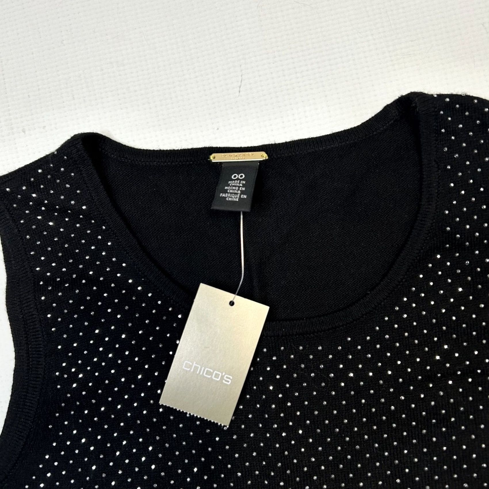 Vintage Chicos Black Label Heat Set Bling Tank Sweater XS Tank Sleeveless Bling Rhinestone Crew Neck Pullover Casual Solid Black Women XS Size XS / US 0-2 / IT 36-38 - 4 Thumbnail