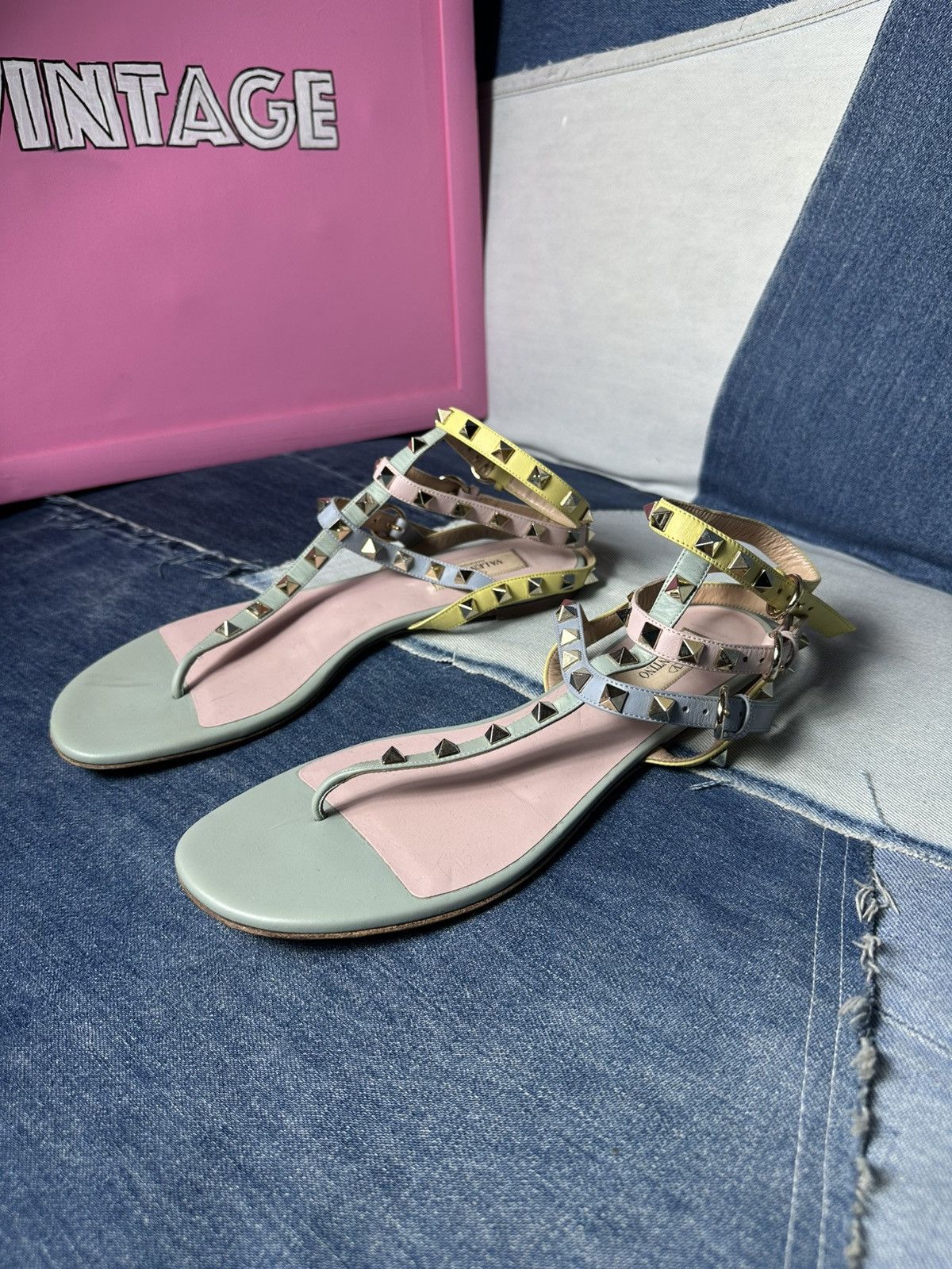 Valentino Valentino Rockstud Leather Ankle Strap Sandals Flat Size US 9.5 / IT 39.5 - 1 Thumbnail