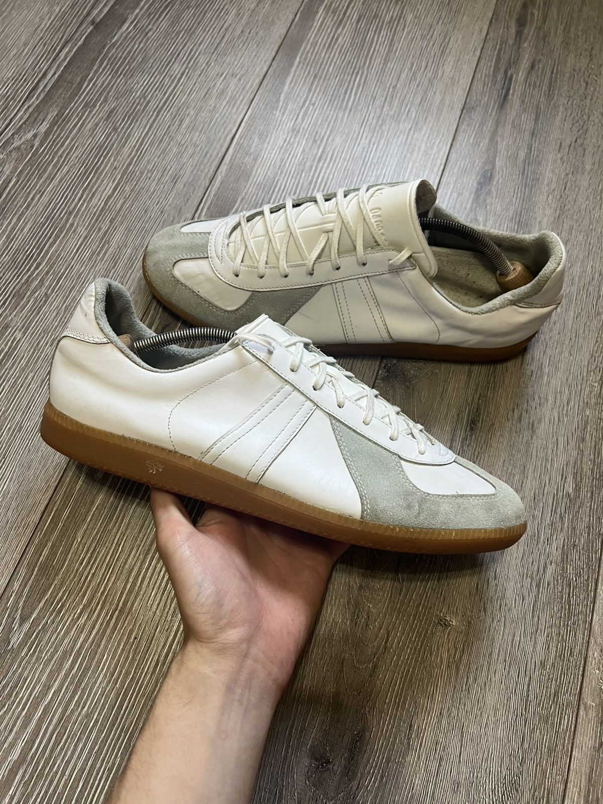 Genuine Leather x German Army Trainers Bw Sport Gat Leather Shoes Margiela Replica Style in White (Size 12.5)