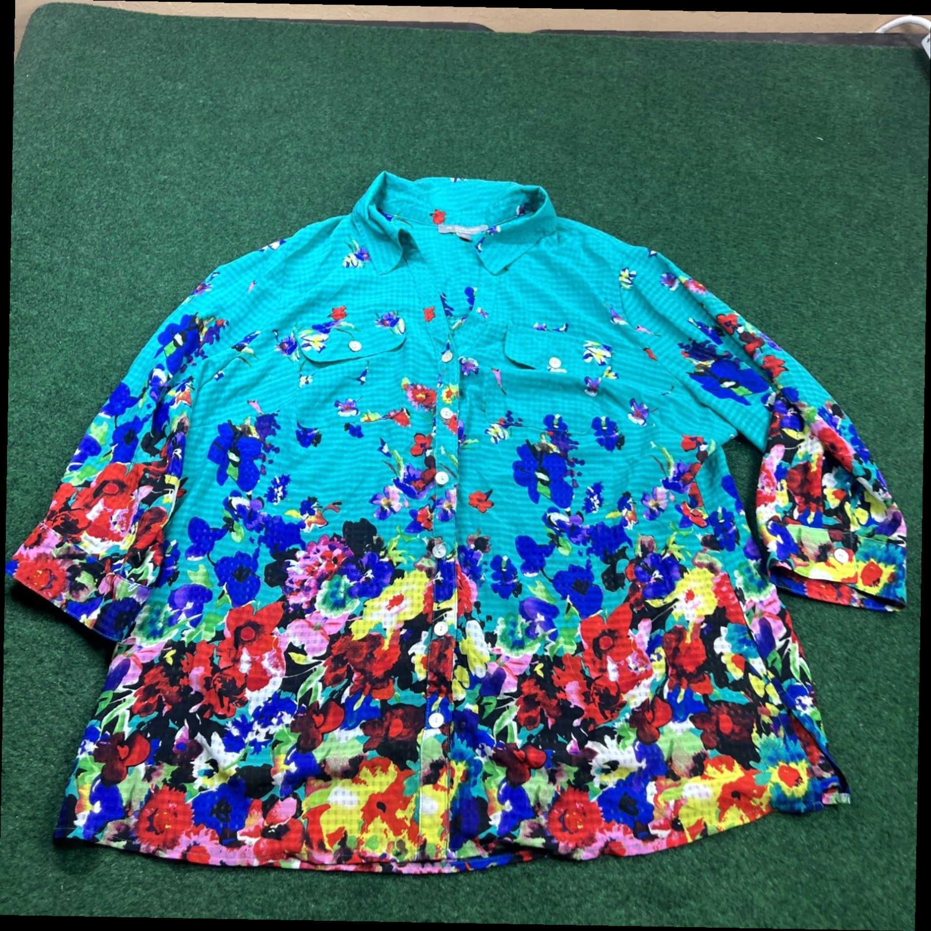 Vintage NY Collection Womens Floral Button Down Blouse Long Sleeve Size 1X Size XL / US 12-14 / IT 48-50 - 1 Thumbnail