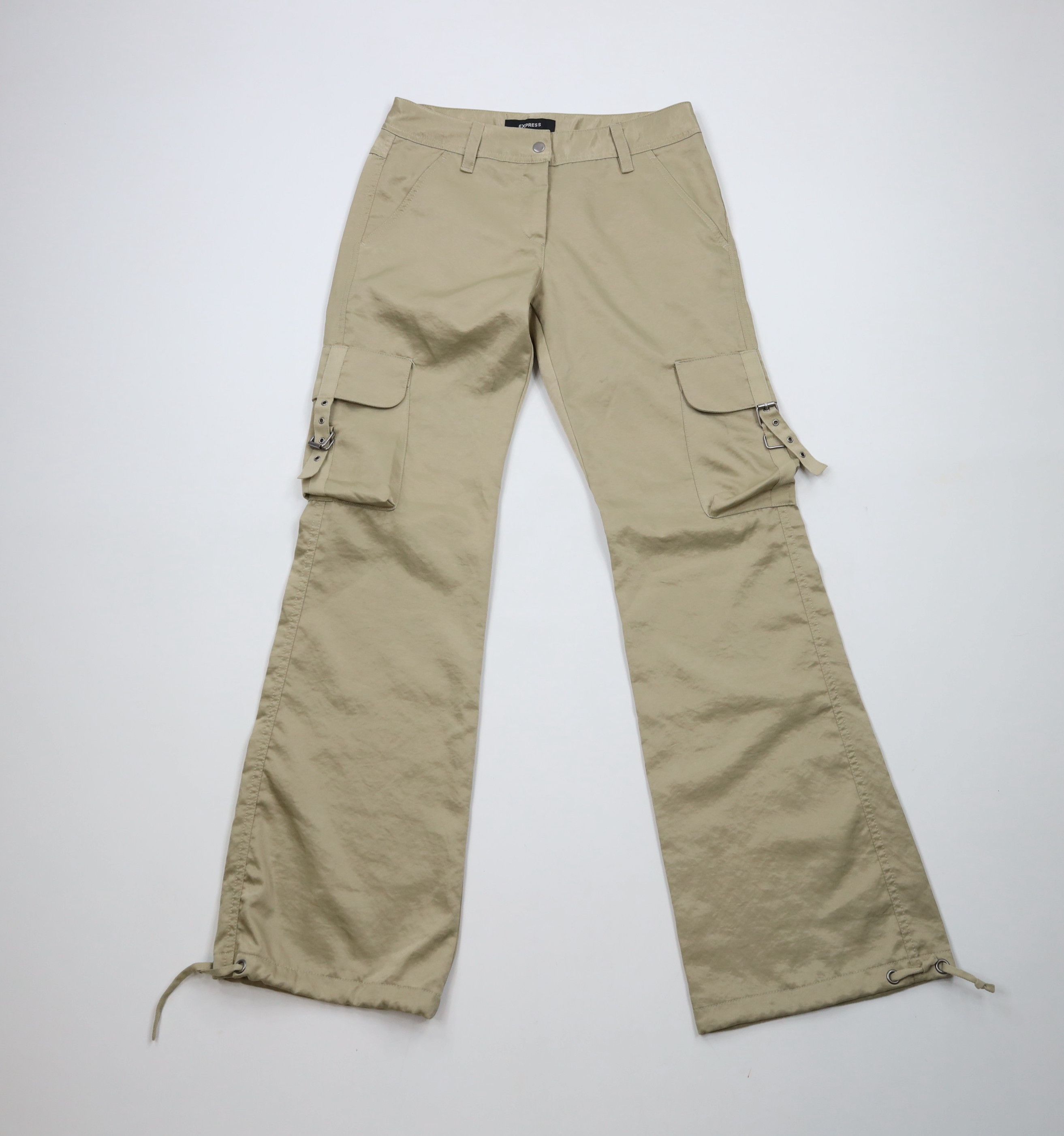 Express × Vintage Vintage Y2K Express Silky Flared Wide Leg Cargo Pants Gold Size 25" / US 0 / IT 36 - 1 Thumbnail