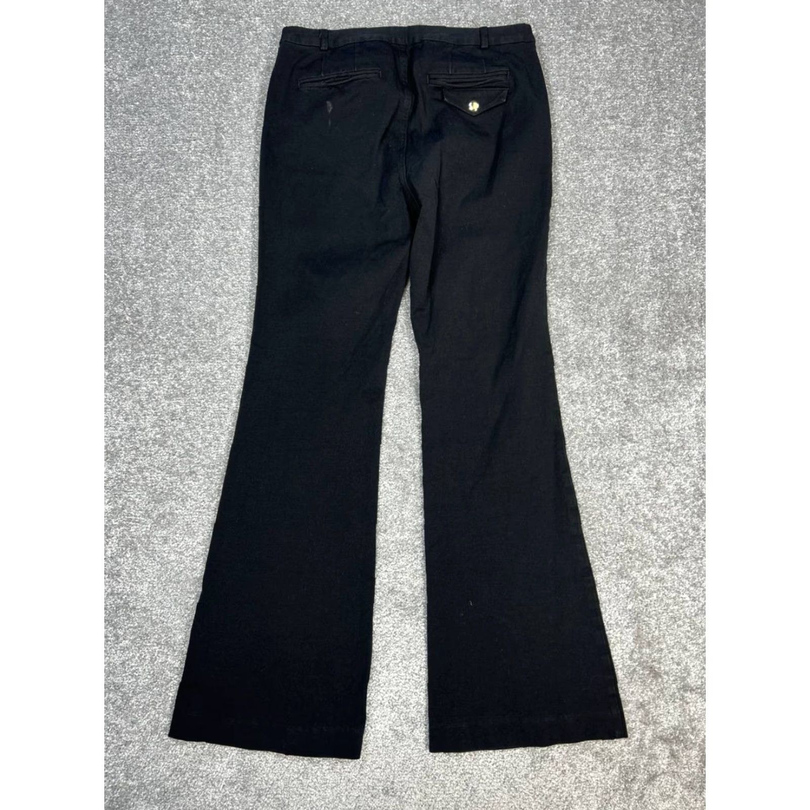 Anthropologie Maeve Anthropologie Flare Pants Womens 6 Black Cotton Stretch Athleisure Wide Leg Casual Pockets Zipper Button Regular Inseam 29.5 in Modern Size 28" / US 6 / IT 42 - 2 Thumbnail