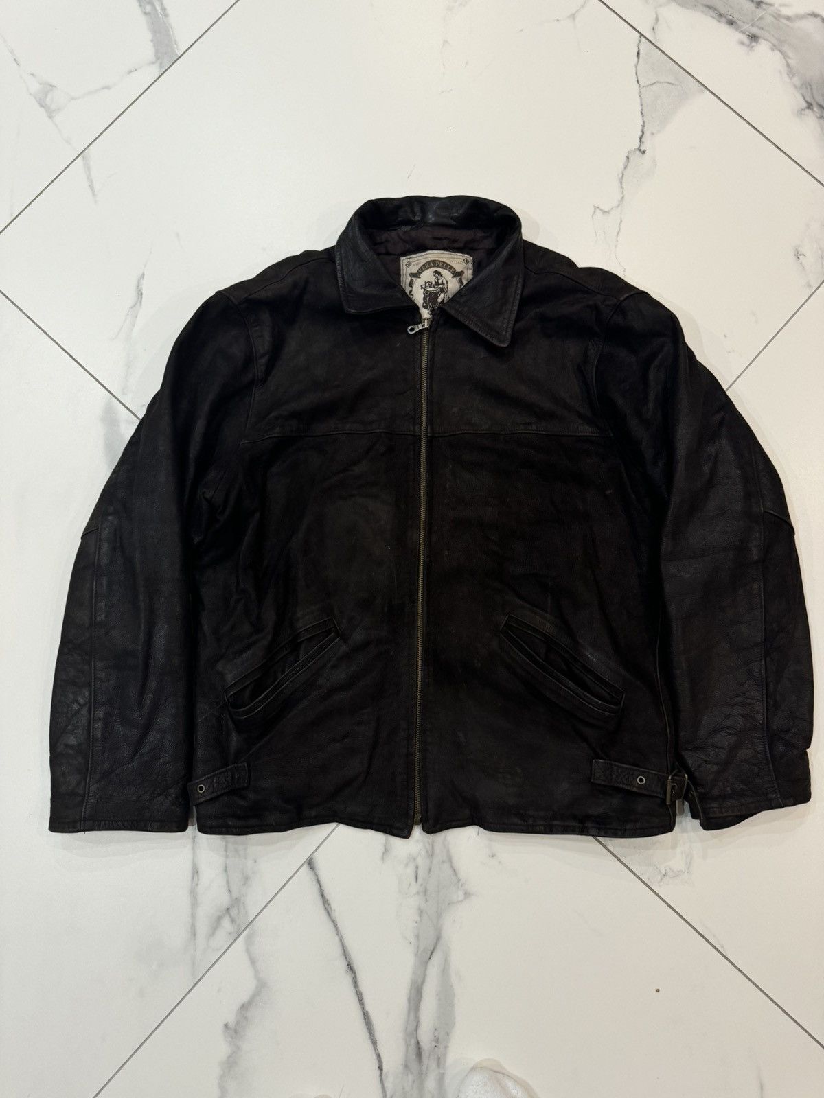 Other Vintage Y2K Washed Distressed Leather Racing Track Jacket Size US S / EU 44-46 / 1 - 1 Thumbnail