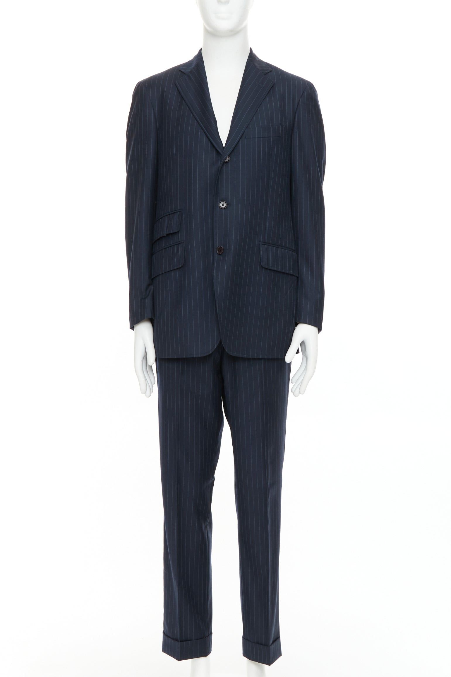 Etro ETRO navy pinstripe 100% wool single breasted cropped blazer jacket IT50 L Size 50R - 1 Thumbnail