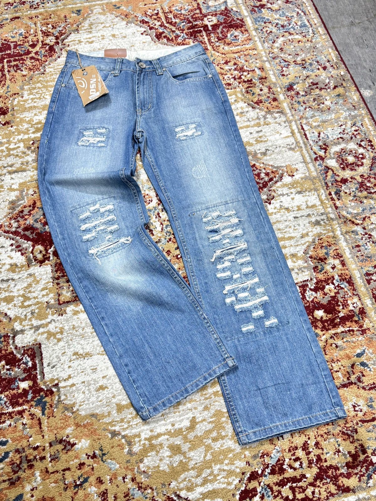 Japanese Brand ᶠᵃⁿᶜʸᵍᵘʸ BNWT Y2K Baggy Washed Denim Jeans Wide leg vintage Size US 31 - 1 Thumbnail