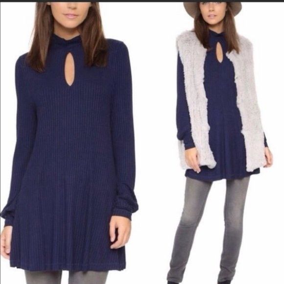 Free People We the Free S Tunic COPA BANANA Jersey Rib Knit Blue Coastal Size S / US 4 / IT 40 - 7 Thumbnail