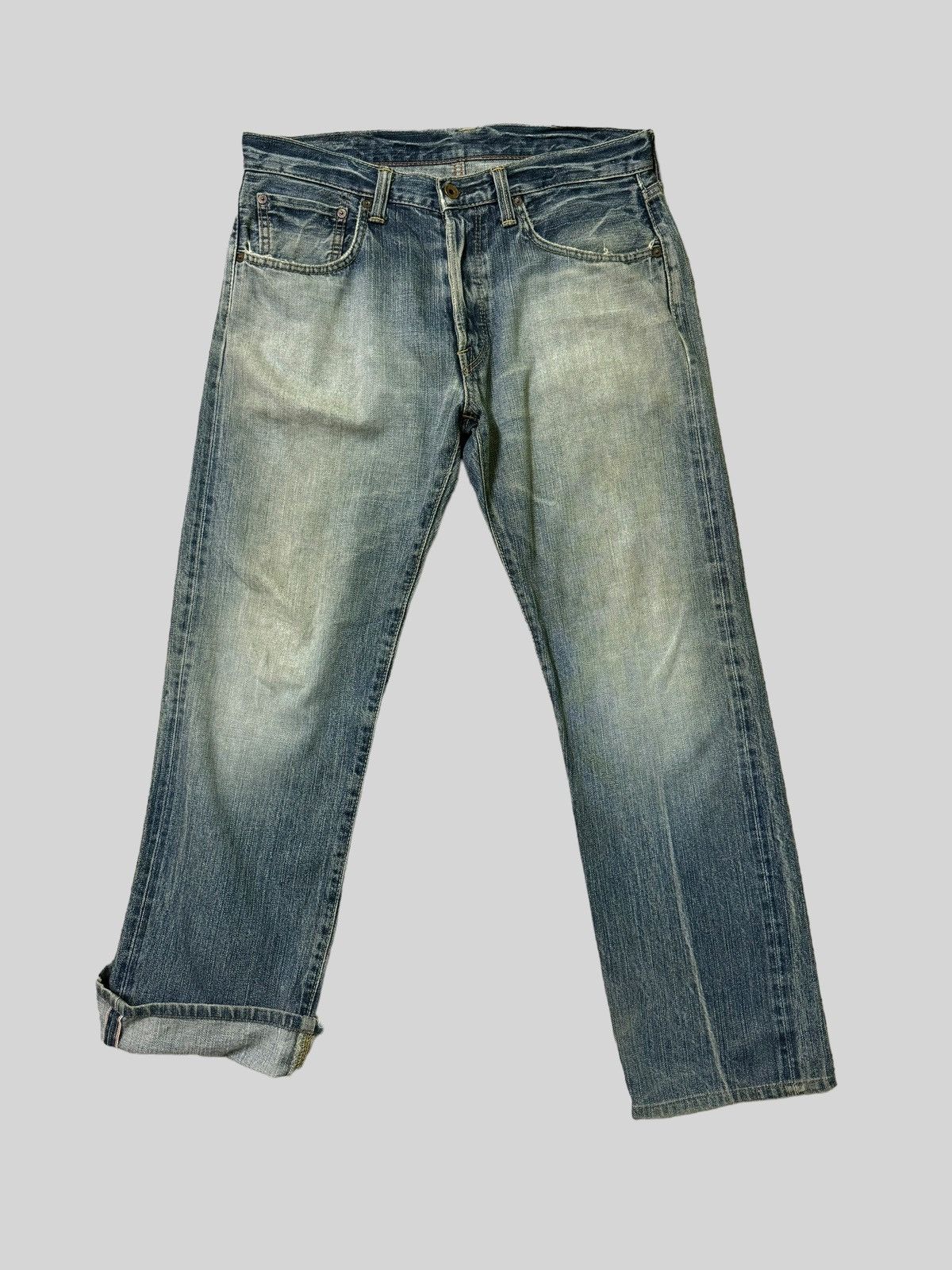 Edwin × Japanese Brand Vintage Japanese Edwin 505Bxx Selvedge Distressed Jeans Size US 33 - 1 Thumbnail