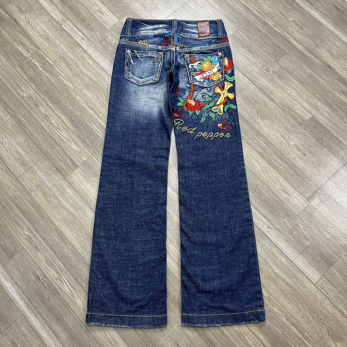 If Six Was Nine × Japanese Brand × Le Grande Bleu (L.G.B.) RedPepper Embroidered Distressed Flared Denim Jeans Bootcut Size 26" / US 2 / IT 38 - 22 Thumbnail