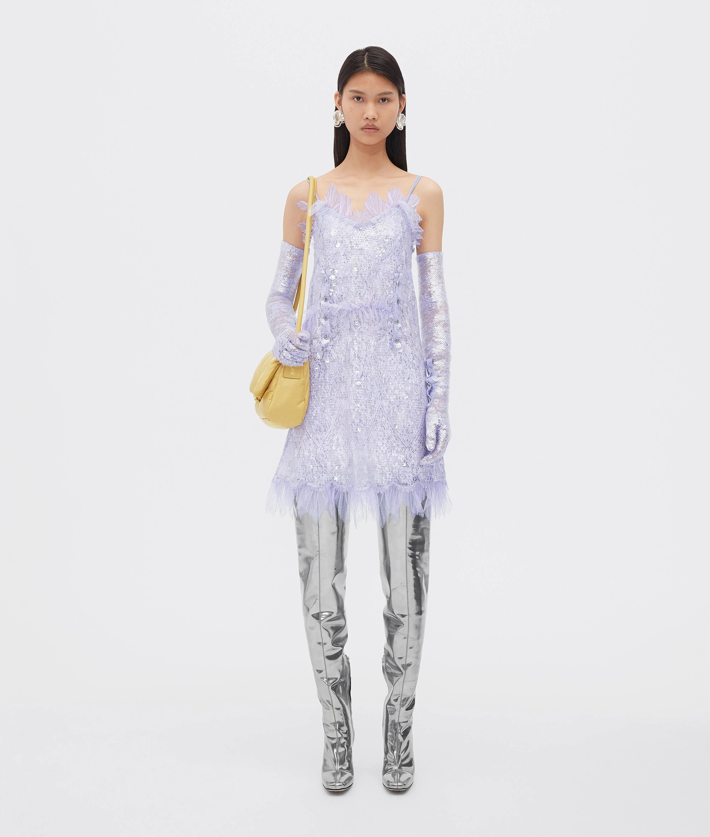 Bottega Veneta o1loc1c0225 716252 Cotton Floral Lace Sequins Dress Silver Size S / US 4 / IT 40 - 2 Thumbnail