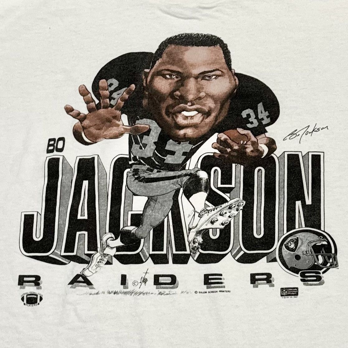 image of Salem Vintage Oakland Raiders Bo Jackson Tee! in White, Men's (Size XL)