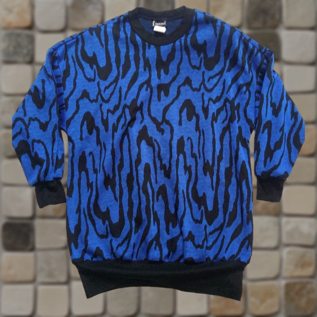 Vintage VINTAGE Tiger Stripe Acrylic Sweater Blue Black Size 18 Made In USA 1980s Fresh Ideas Glam Rock Size XXL / US 16-18 / IT 52-54 - 1 Thumbnail