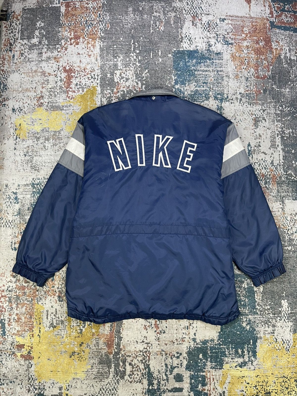 Nike Vtg 90s Nike Navy Big Logo Spell Out Parka Jacket Size US L / EU 52-54 / 3 - 1 Thumbnail