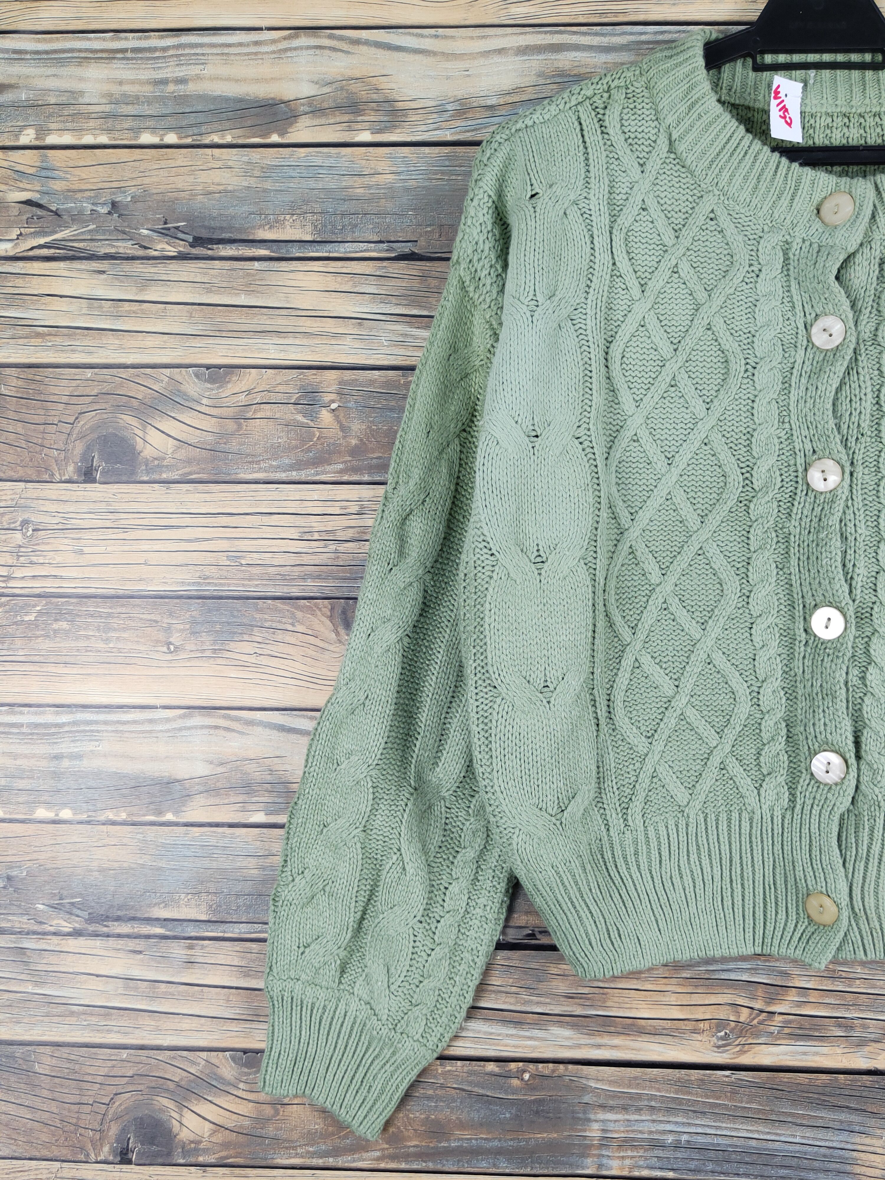 Aran Isles Knitwear × Japanese Brand × Vintage Ray Cassin Green cable Knitwear Cardigan #W1152 Size M / US 6-8 / IT 42-44 - 3 Thumbnail