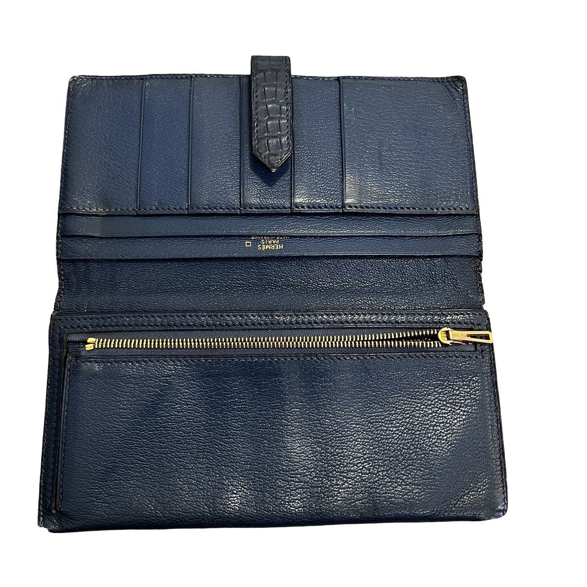 Hermes HERMES Bearn Crocodile Porosus Navy Gold Hardware Wallet Size ONE SIZE - 5 Thumbnail