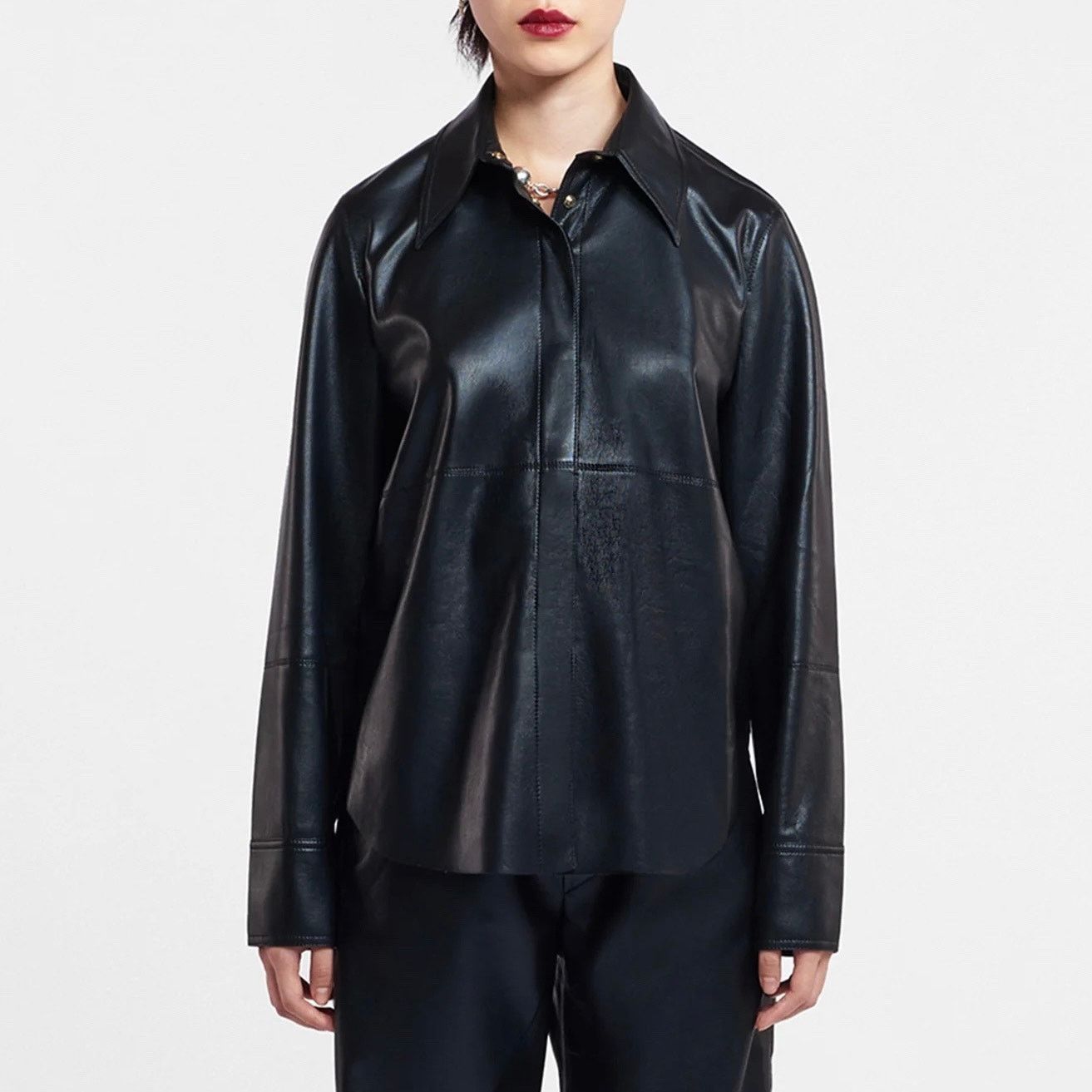 Nanushka Nanushka Naum Okobor Black Alt-Leather Button-Down Shirt Size S / US 4 / IT 40 - 2 Thumbnail
