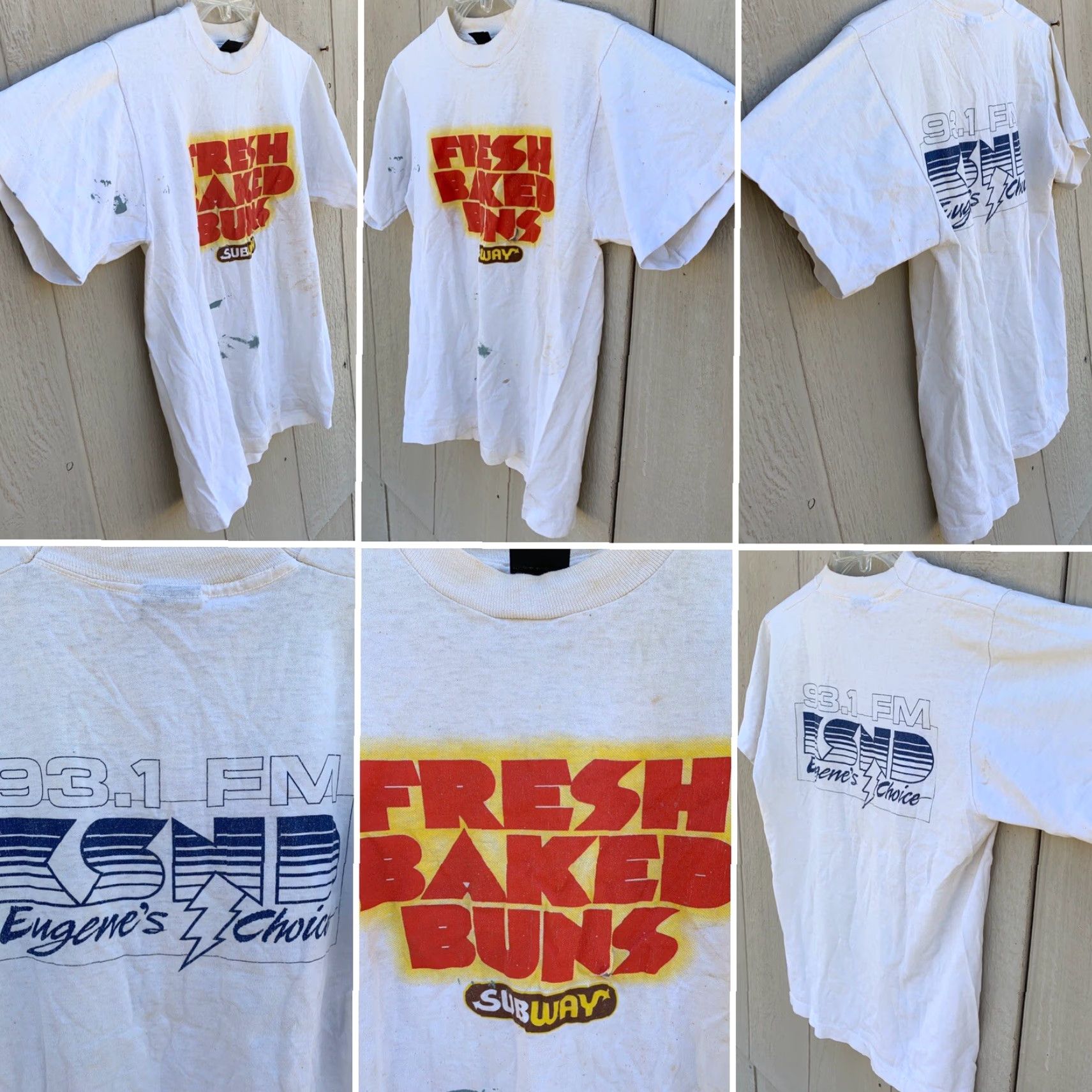 Vintage VINTAGE FRESH BAKED BUNS Subway 93.1 FM KSND Eugene’s Choice T Shirt M White Mens Graphic Tee 1990s Screen Stars Best Shirt Size US M / EU 48-50 / 2 - 3 Thumbnail