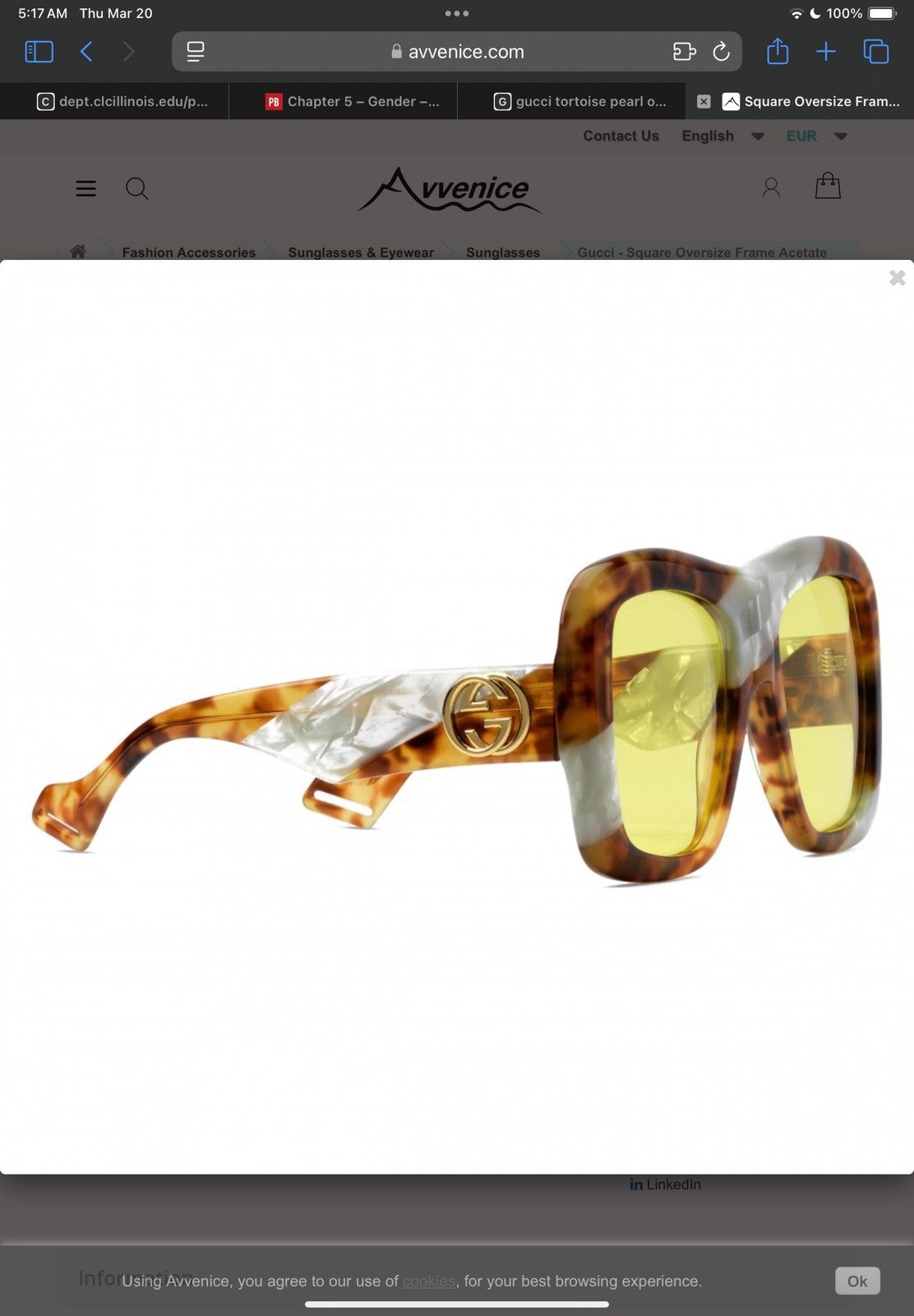 Gucci Oversized Gucci Tortoise Pearl Sunglasses Size ONE SIZE - 5 Thumbnail
