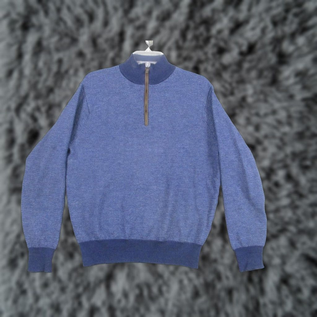 Peter Millar Peter Millar Sweater Mens L Blue 1/4 Zip Mock Neck Merino Wool Knit Pullover Size US L / EU 52-54 / 3 - 1 Thumbnail