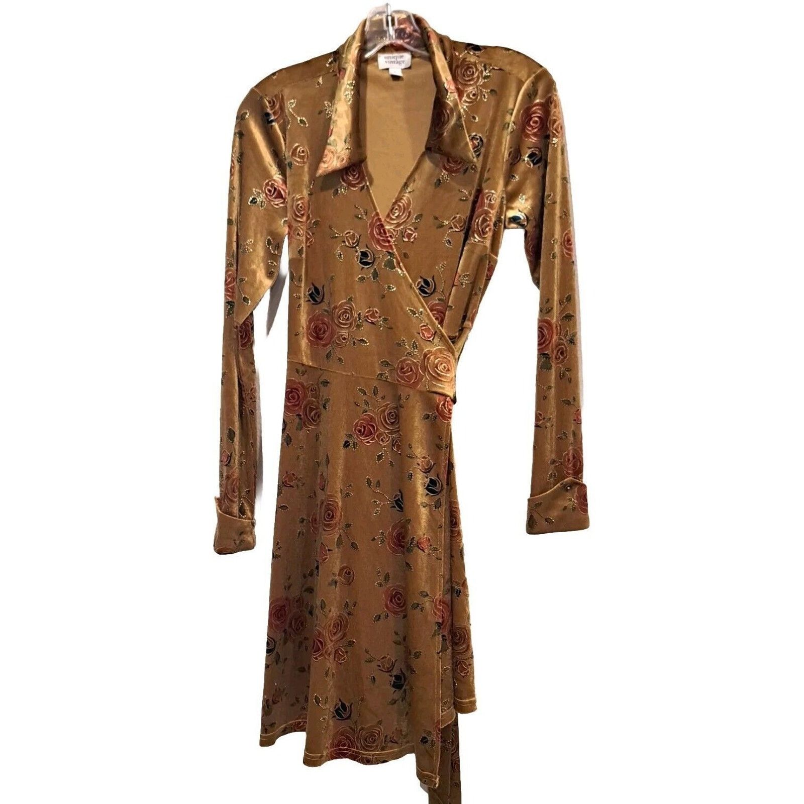 Other Unique Vintage Chartreuse & Red Rose Velvet Wrap Dress M New Size M / US 6-8 / IT 42-44 - 2 Thumbnail