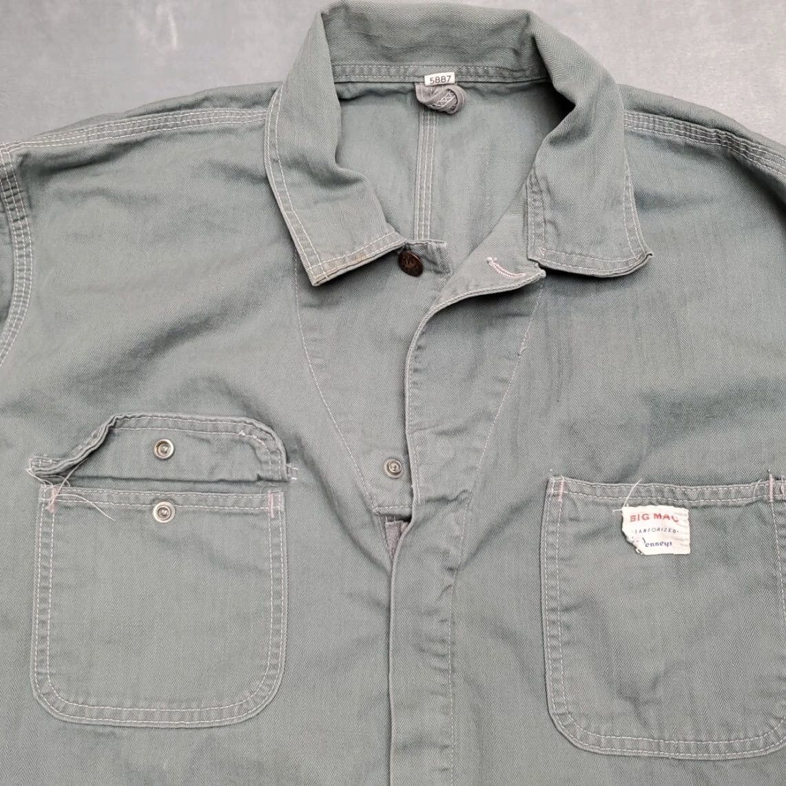 Vintage VINTAGE Big MacCoveralls Mens 46 R Gray Green Herringbone Utility Work Mechanic Shirt Size ONE SIZE - 5 Thumbnail