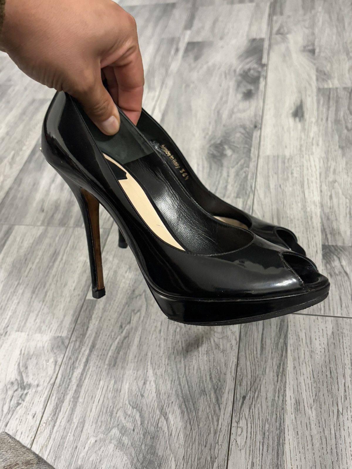 Dior DIOR Black Patent Miss Dior Peep-Toe Stiletto Pumps Size US 6.5 / IT 36.5 - 2 Thumbnail